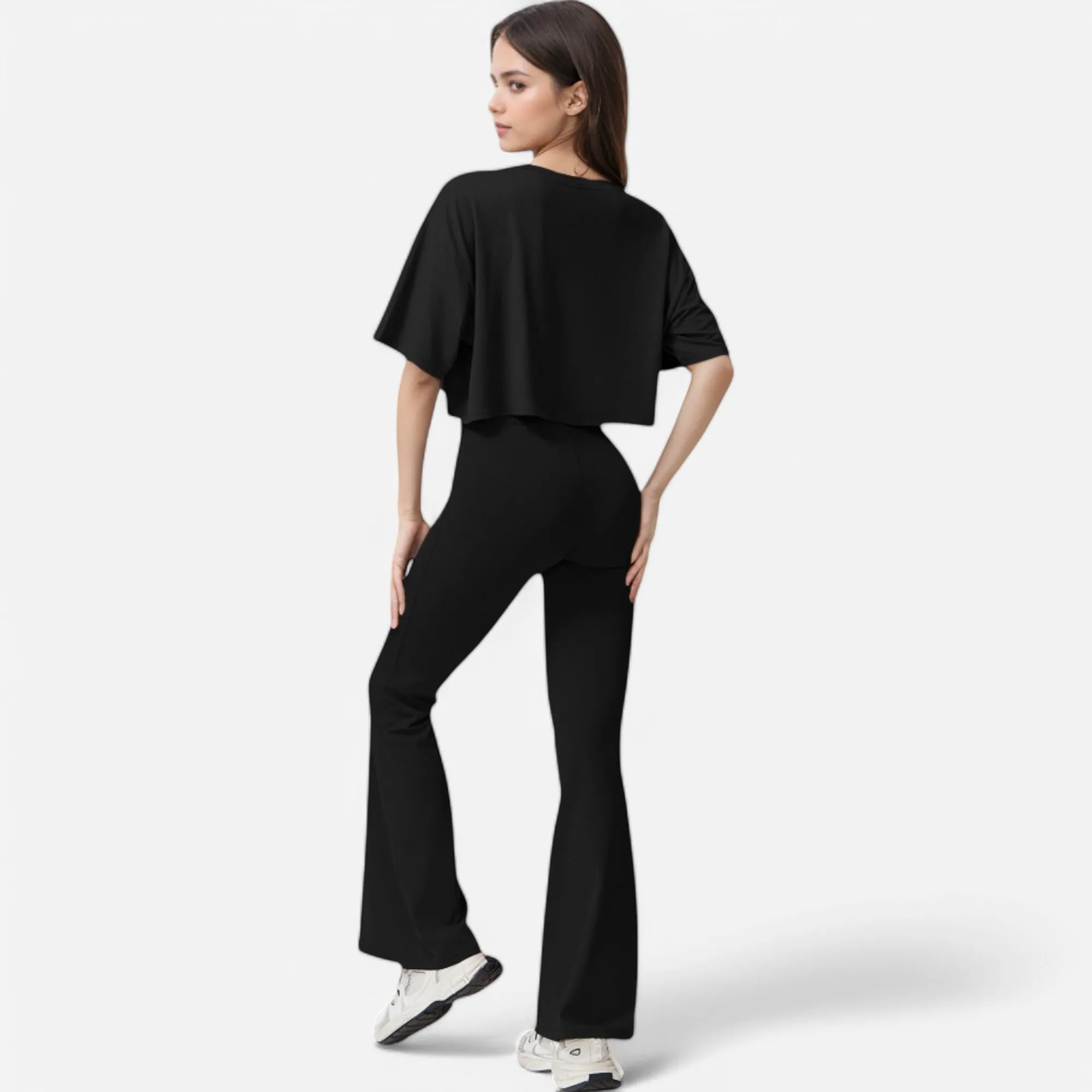 Anna-Kaci Women's High Waist Flare Athletic Pants with Drawstring Waist sold by Anna-Kaci product image thumbnail 5