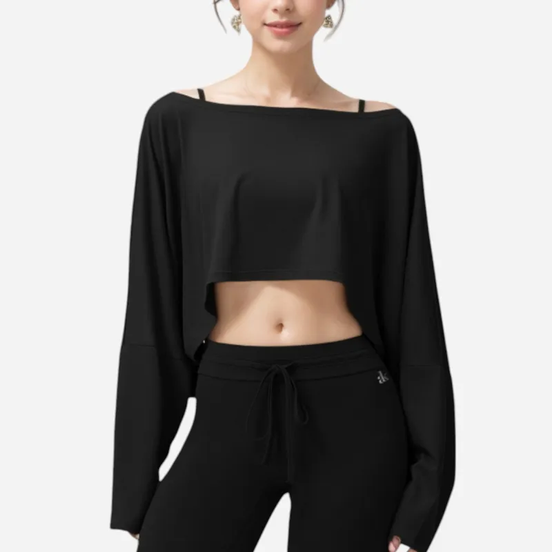 Anna-Kaci Women's Cropped Long Sleeve Pullover with Wide Boat Neck sold by Anna-Kaci