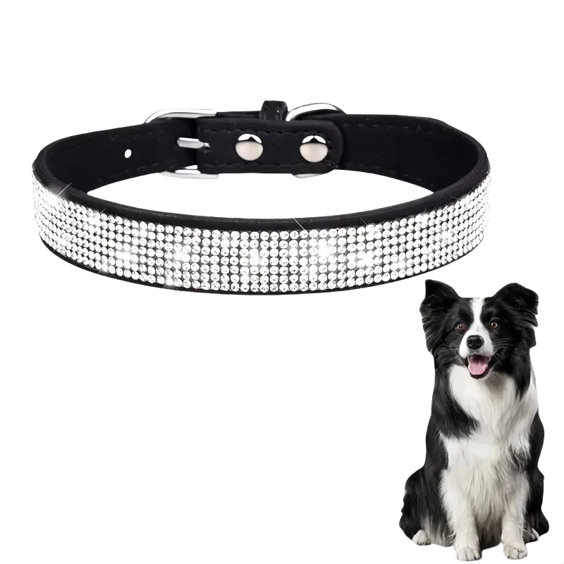 Alilang Sparkling Rhinestone Soft Faux Leather Material Adjustable Dog Collar sold by Anna-Kaci