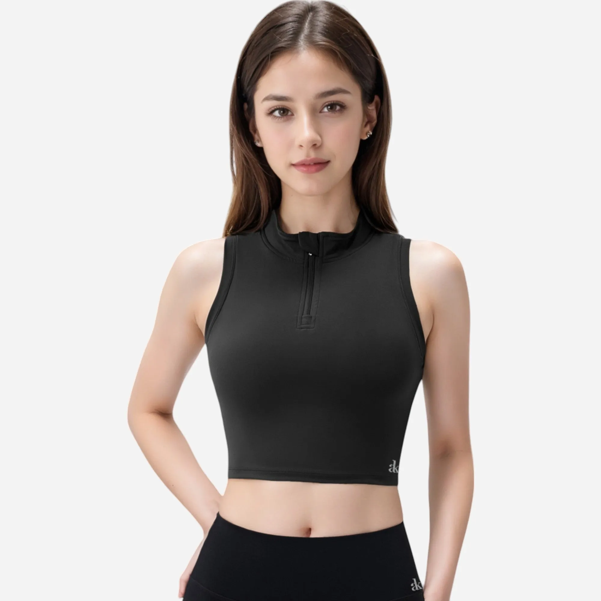 Anna-Kaci Women's Zip-Up Mock Neck Crop Top with Sleeveless Design sold by Anna-Kaci product image thumbnail 2