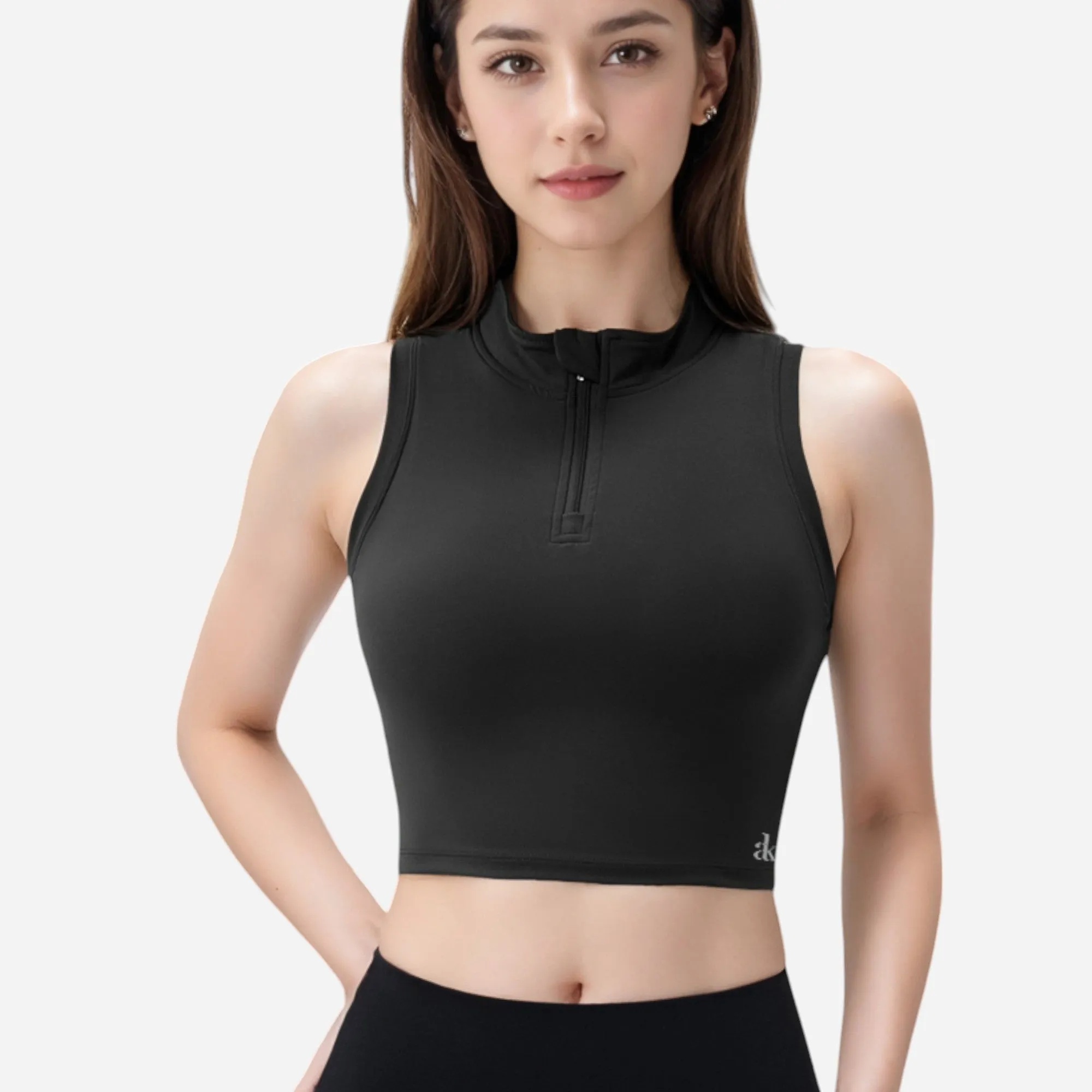 Anna-Kaci Women's Zip-Up Mock Neck Crop Top with Sleeveless Design sold by Anna-Kaci