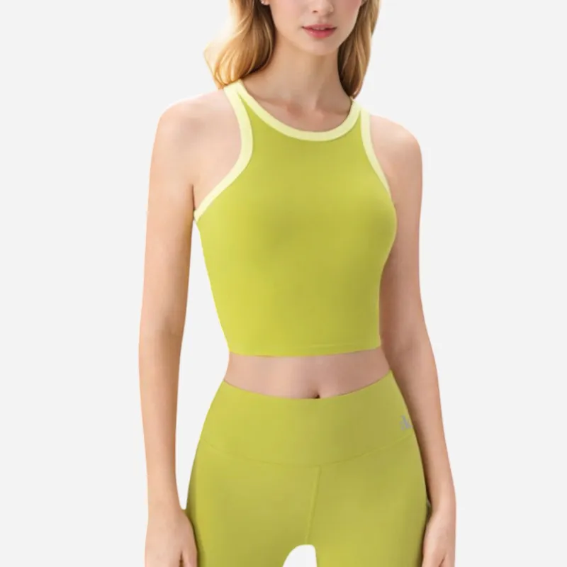 Anna-Kaci Women's Contrast Trim High Neck Crop Top sold by Anna-Kaci