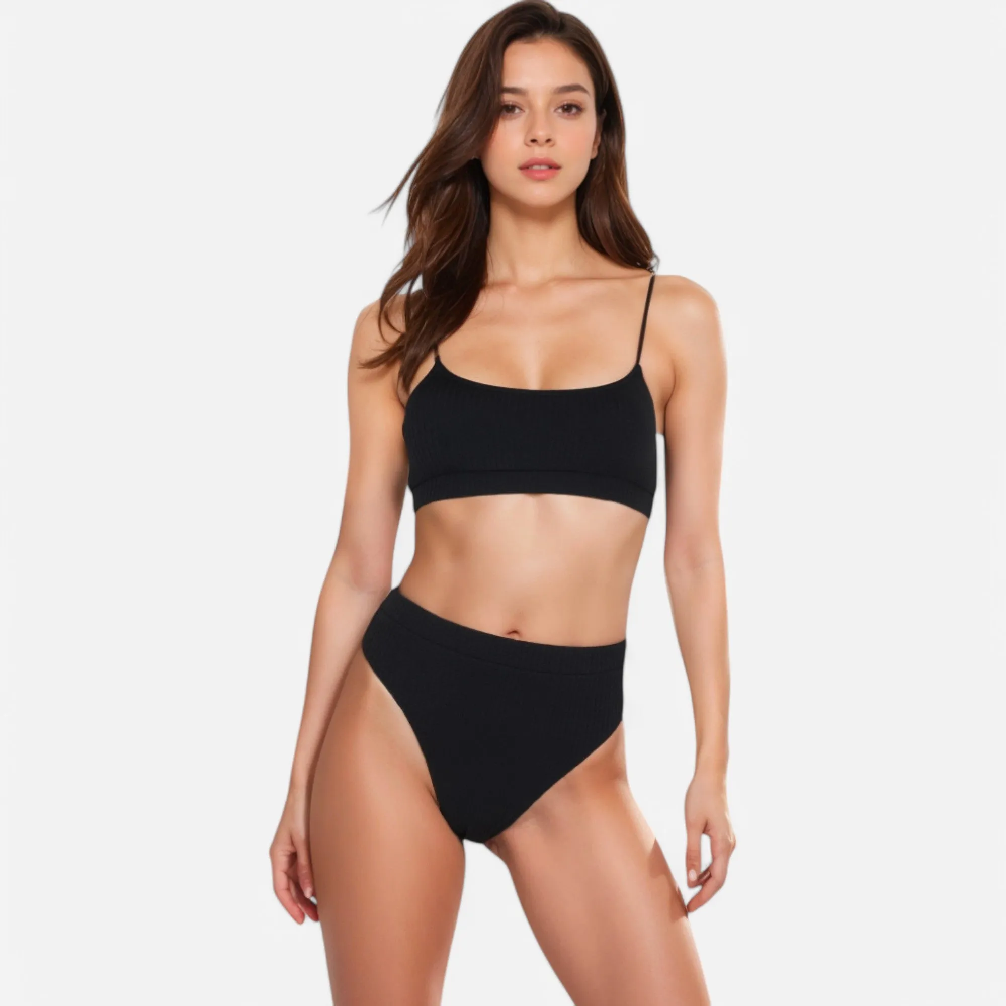 Anna-Kaci Women's Ribbed Bikini Set with Scoop Neck Bralette and High Cut Bottoms sold by Anna-Kaci product image thumbnail 4