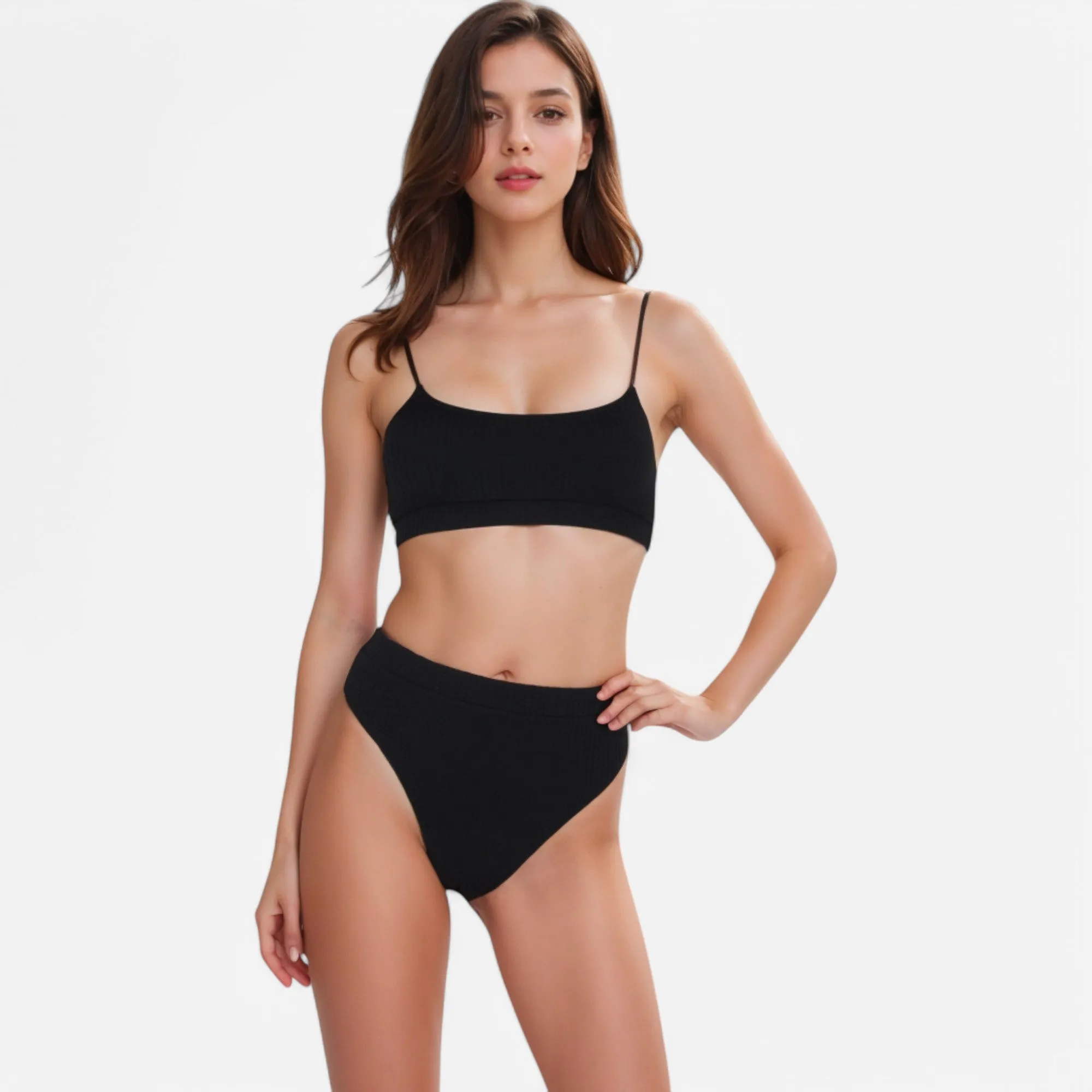 Anna-Kaci Women's Ribbed Bikini Set with Scoop Neck Bralette and High Cut Bottoms sold by Anna-Kaci product image thumbnail 2