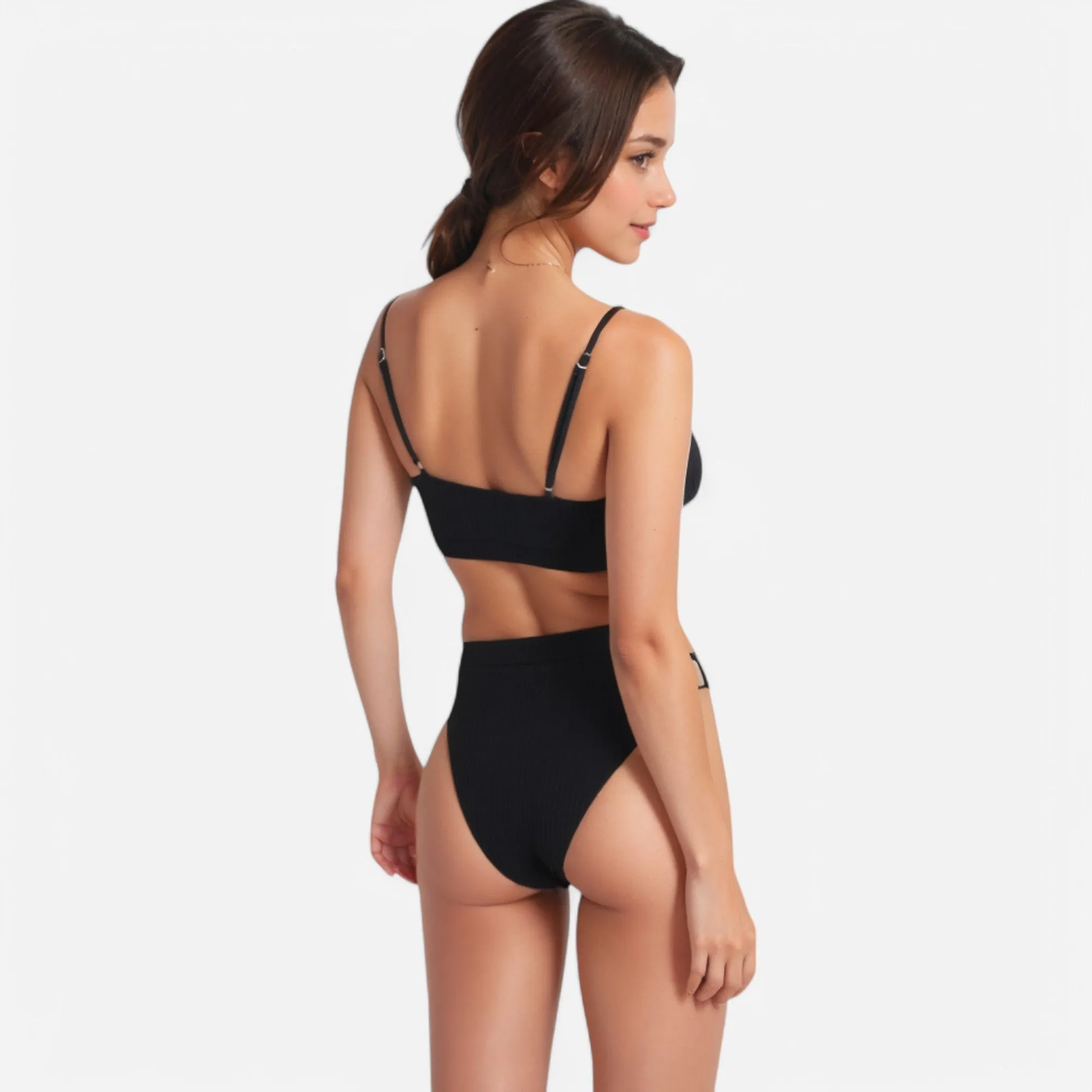 Anna-Kaci Women's Ribbed Bikini Set with Scoop Neck Bralette and High Cut Bottoms sold by Anna-Kaci product image thumbnail 5