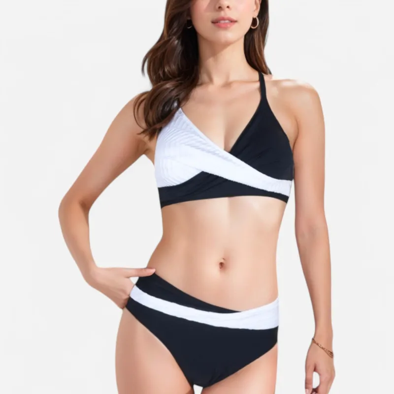 Anna-Kaci Women's Two-Piece Bikini Set with Pleated Wrap Detail and High-Waisted Bottoms sold by Anna-Kaci