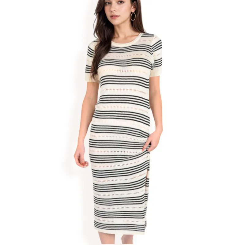 Anna-Kaci Women's Striped Knit Midi Dress with Side Slit sold by Anna-Kaci