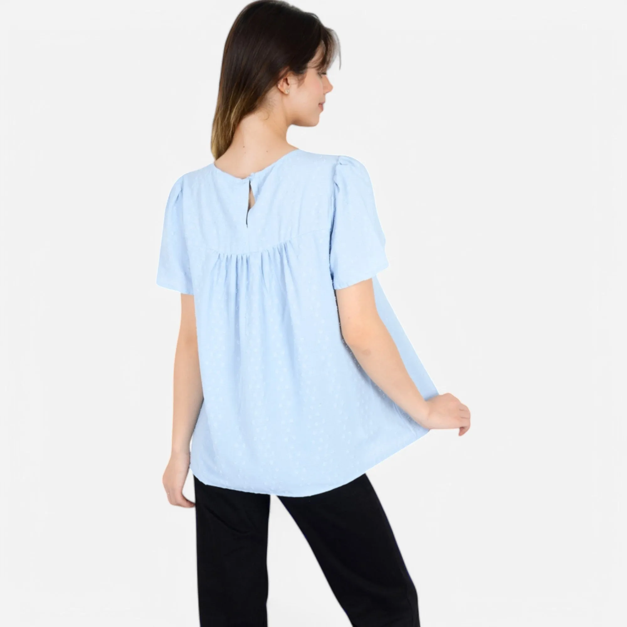 Anna-Kaci Women's Lace Yoke Short Sleeve Blouse with Pleated Front sold by Anna-Kaci product image thumbnail 5