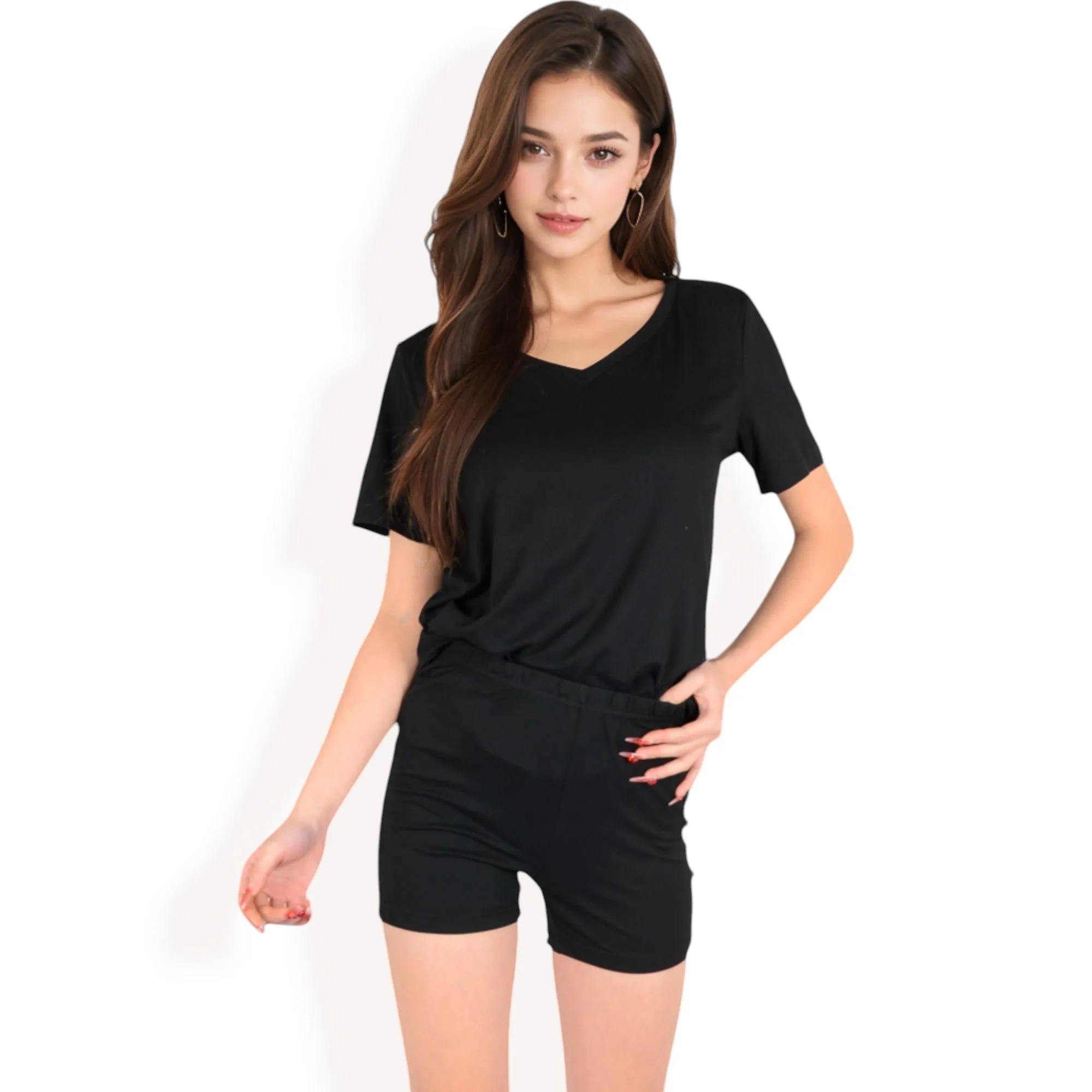 Anna-Kaci Women's V-Neck Relaxed Two-Piece Lounge Set with Shorts sold by Anna-Kaci product image thumbnail 4