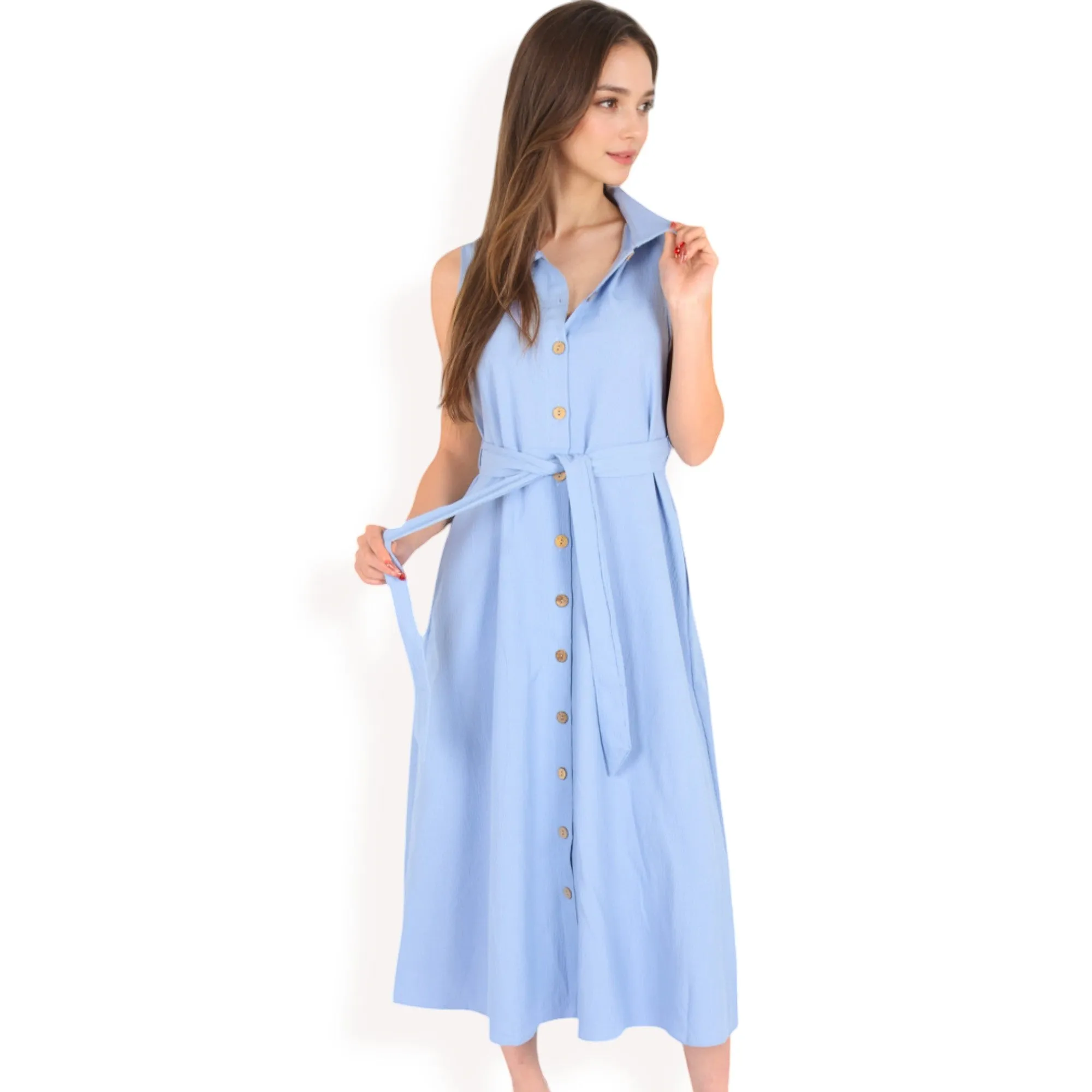 Anna-Kaci Women's Sleeveless Button-Down Midi Dress with Waist Tie and Collared Neckline sold by Anna-Kaci product image thumbnail 4