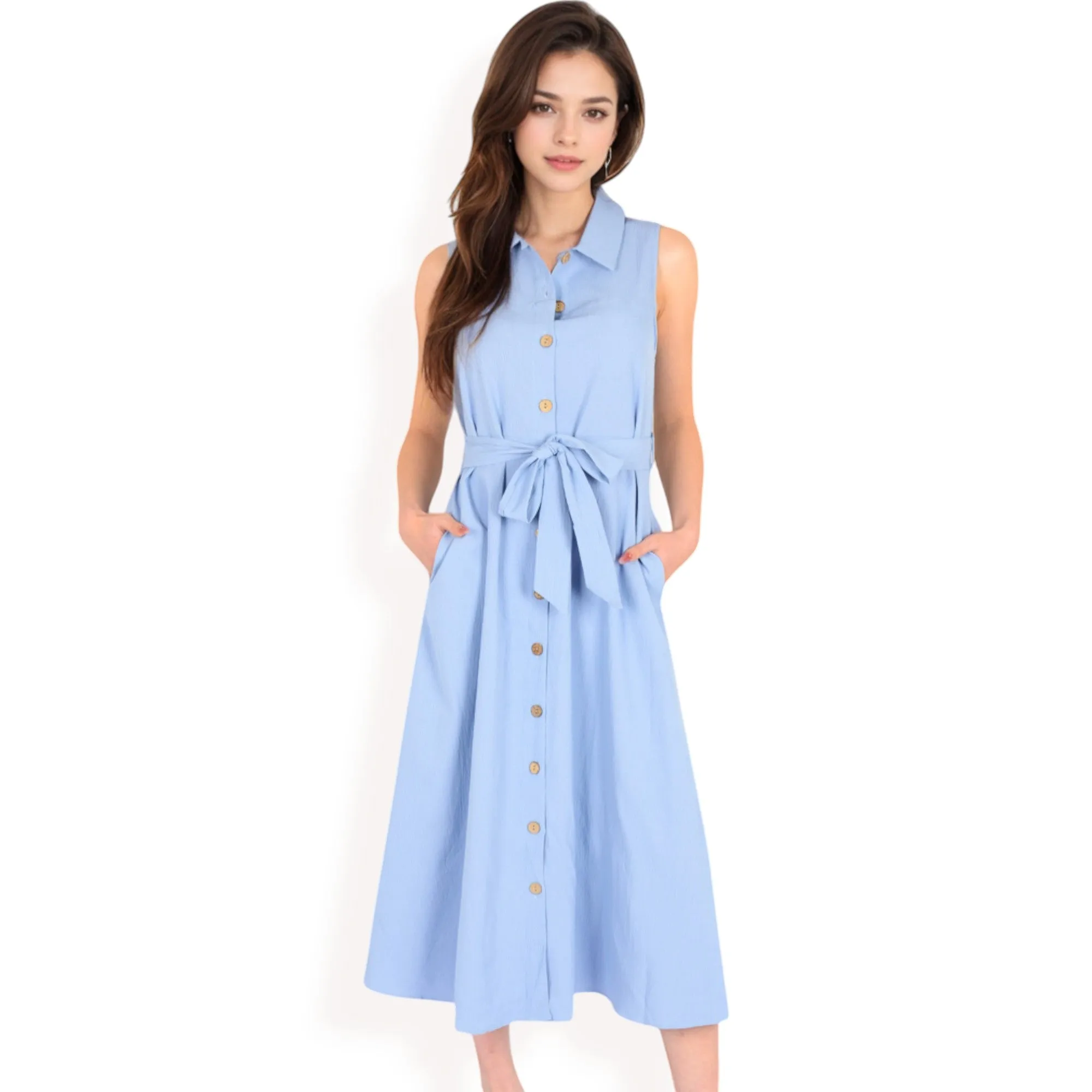 Anna-Kaci Women's Sleeveless Button-Down Midi Dress with Waist Tie and Collared Neckline sold by Anna-Kaci product image thumbnail 2