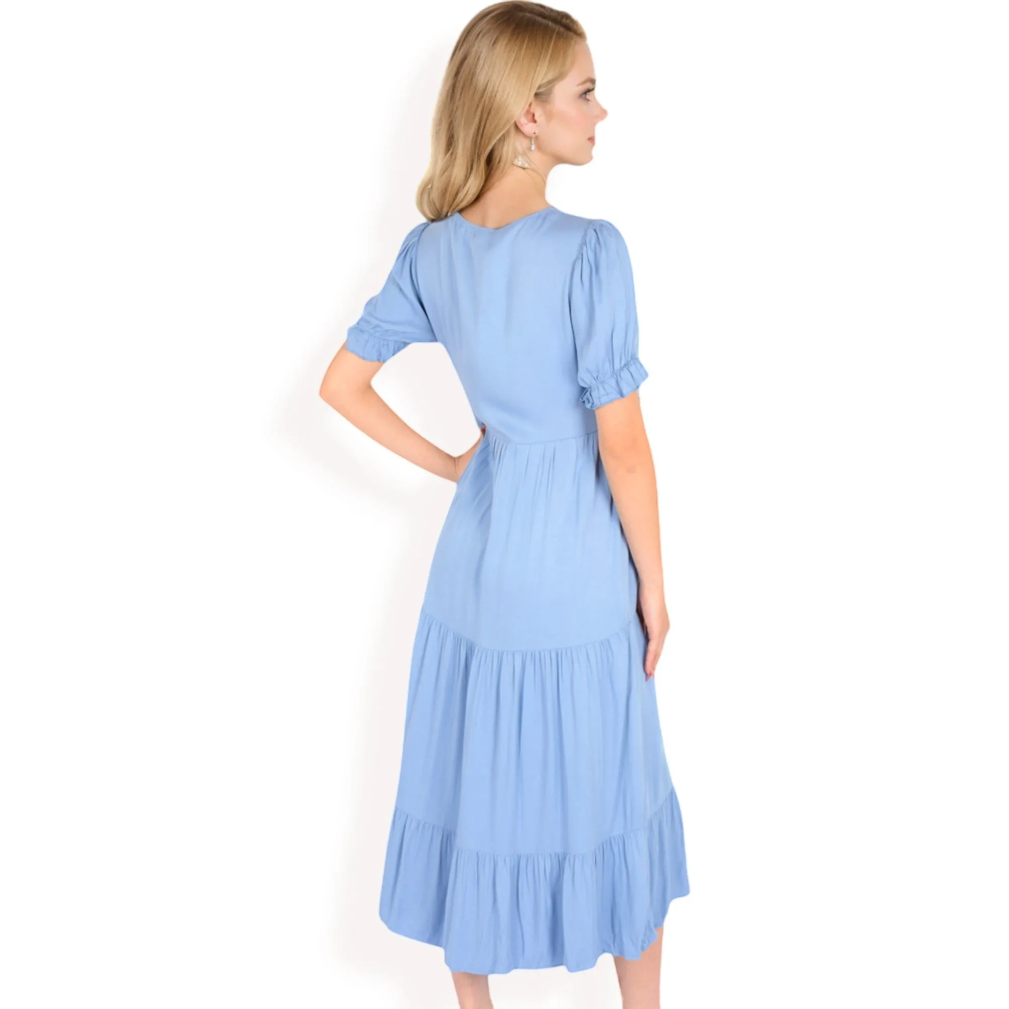 Anna-Kaci Women's Puff Sleeve Tiered Midi Dress with Button Front Detail and Smocked Cuffs sold by Anna-Kaci product image thumbnail 5