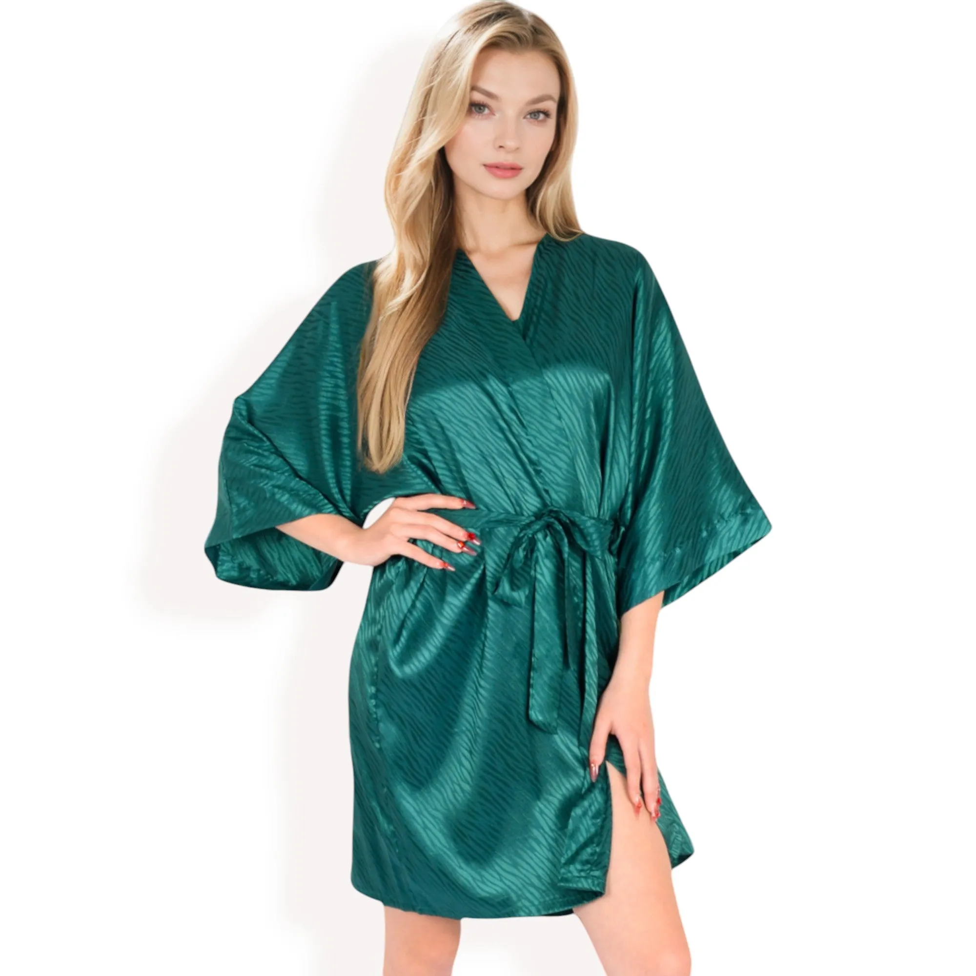 Anna-Kaci Women's Satin Duster Robe with Tie Waist and Wide Sleeves- Dark Olive,Small sold by Anna-Kaci product image thumbnail 4