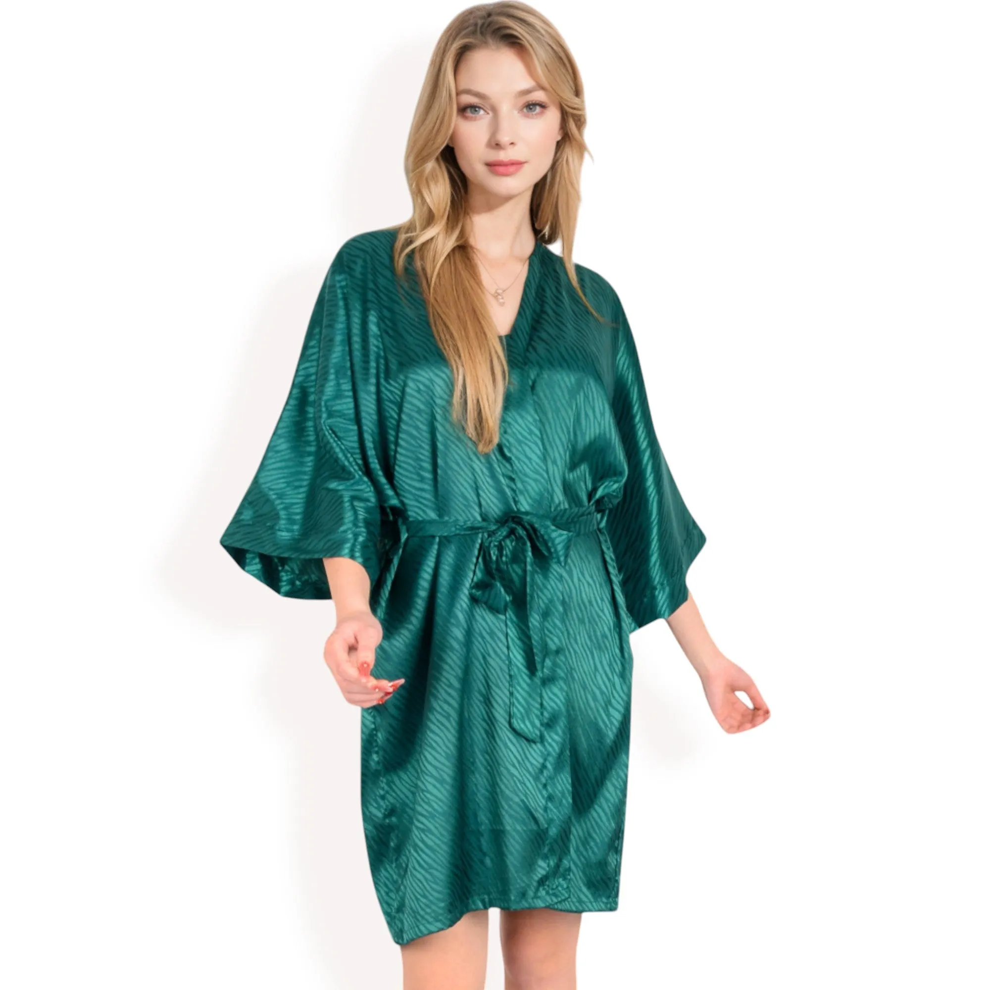 Anna-Kaci Women's Satin Duster Robe with Tie Waist and Wide Sleeves- Dark Olive,Small sold by Anna-Kaci product image thumbnail 2