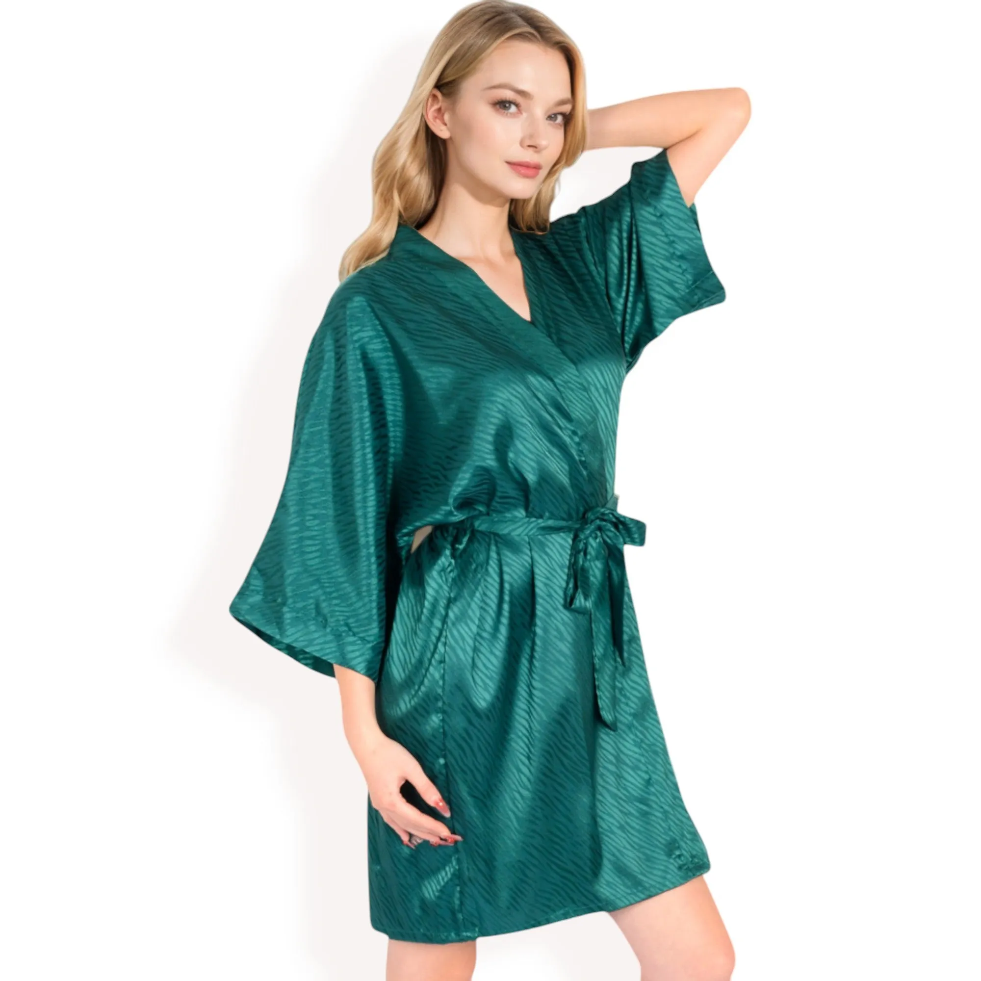 Anna-Kaci Women's Satin Duster Robe with Tie Waist and Wide Sleeves- Dark Olive,Small sold by Anna-Kaci product image thumbnail 3