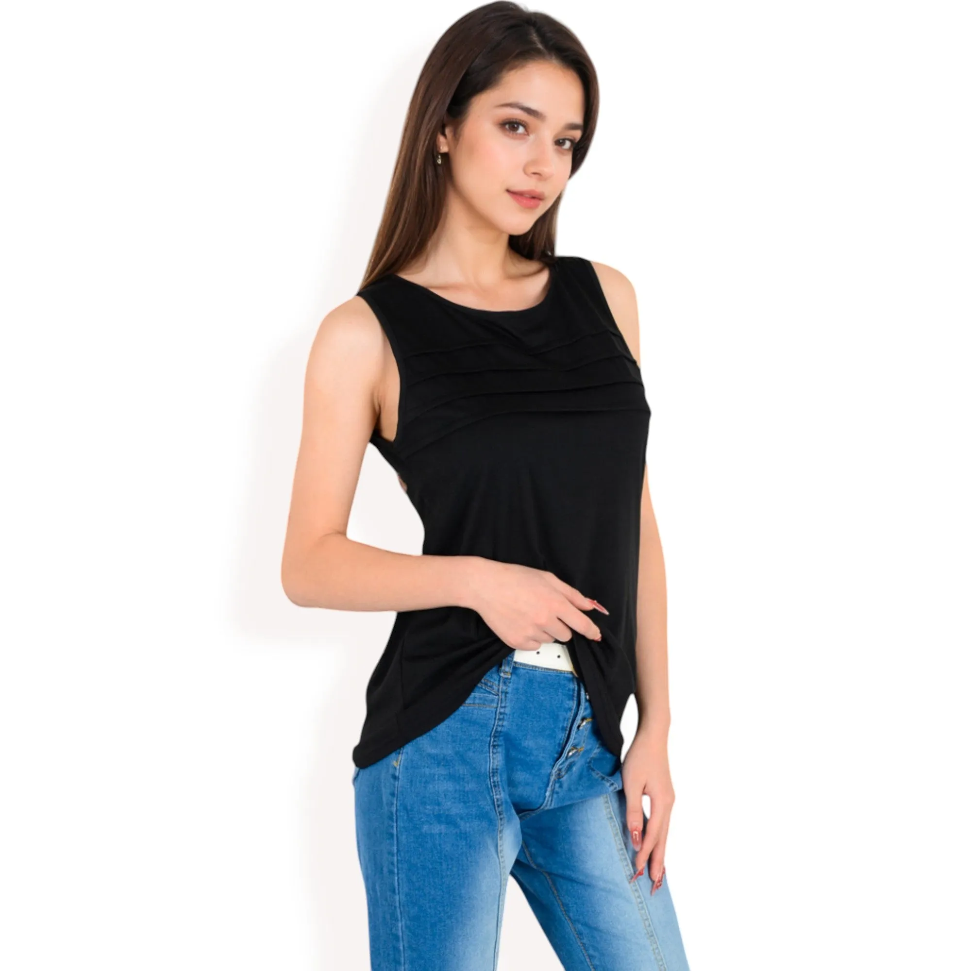 Anna-Kaci Women's Sleeveless Tank Top with Pintuck Pleat Details and Soft Stretch Fabric sold by Anna-Kaci product image thumbnail 3