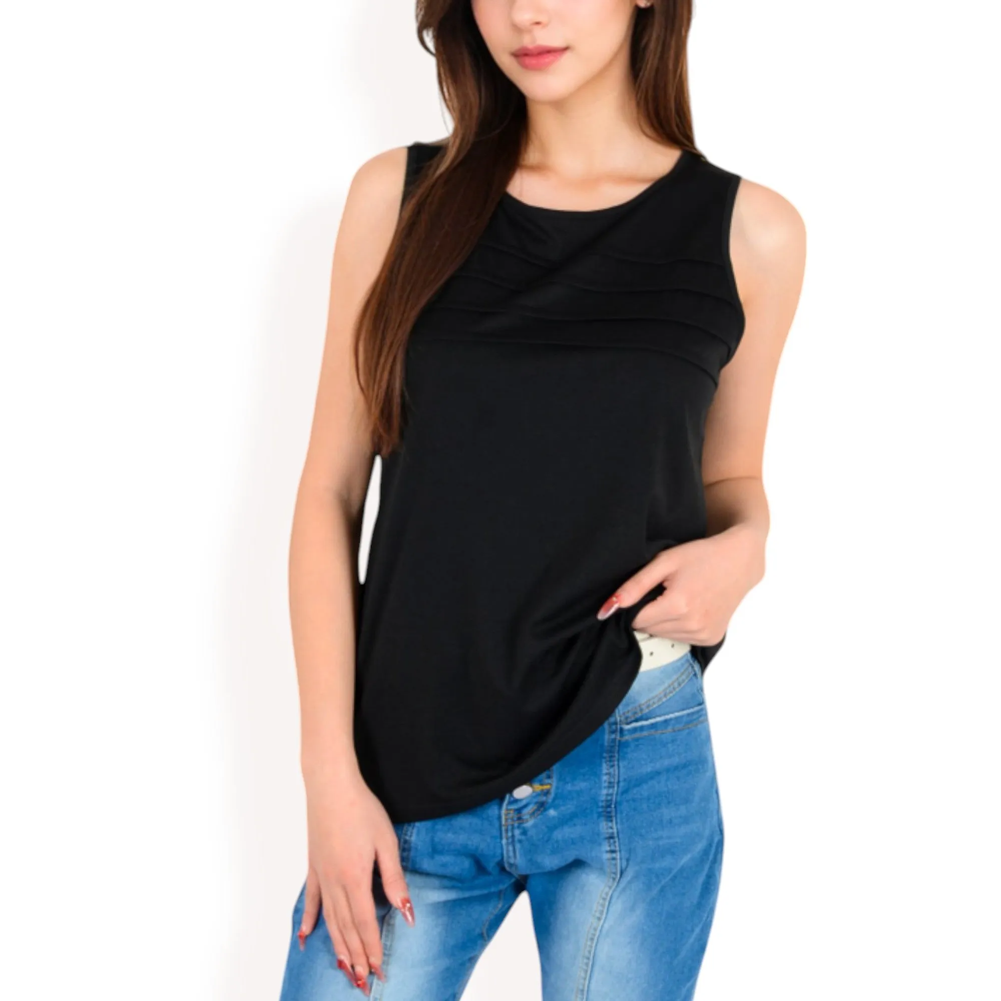 Anna-Kaci Women's Sleeveless Tank Top with Pintuck Pleat Details and Soft Stretch Fabric sold by Anna-Kaci