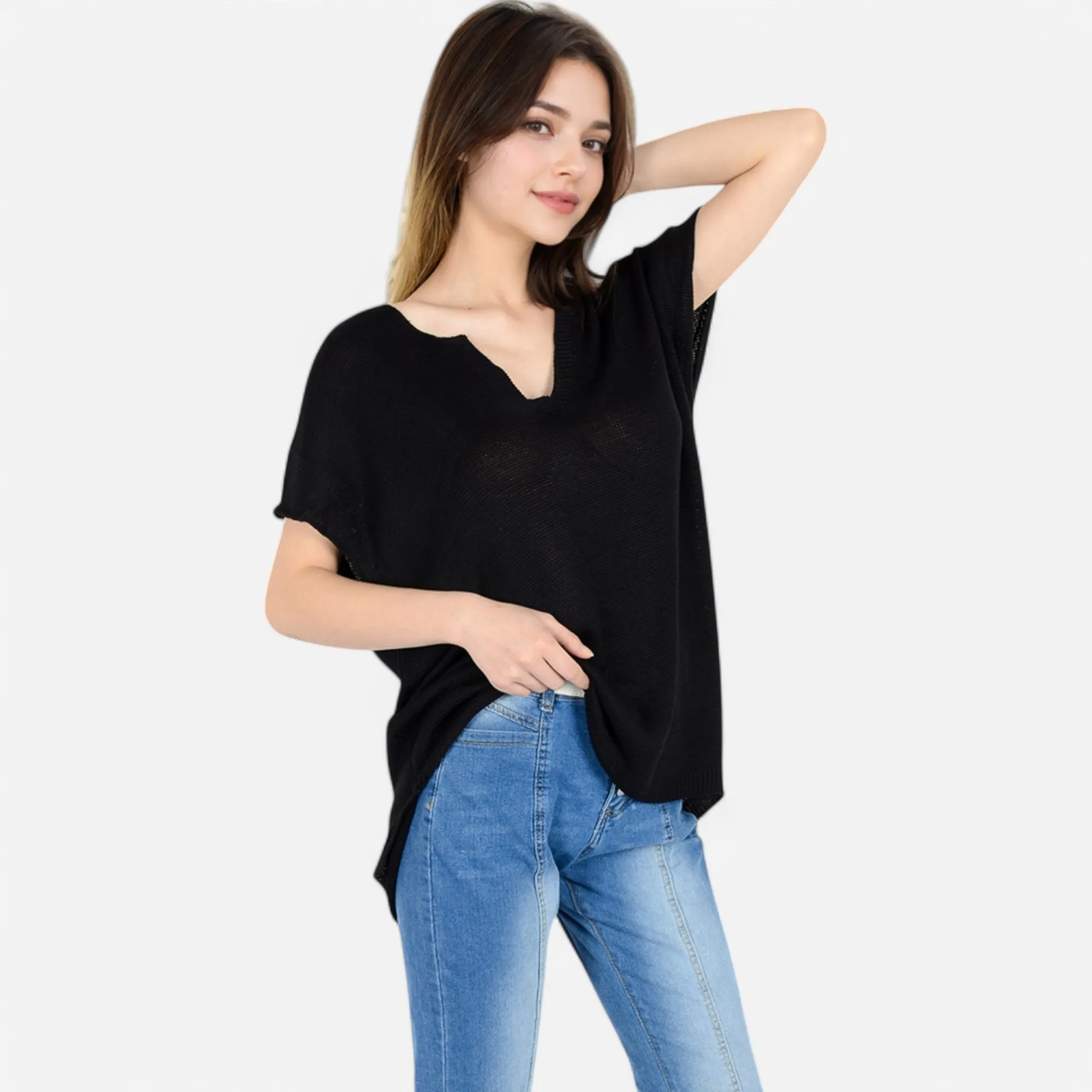 Anna-Kaci Women's V-Neck Knit Top with Short Sleeves and Relaxed Fit sold by Anna-Kaci product image thumbnail 3