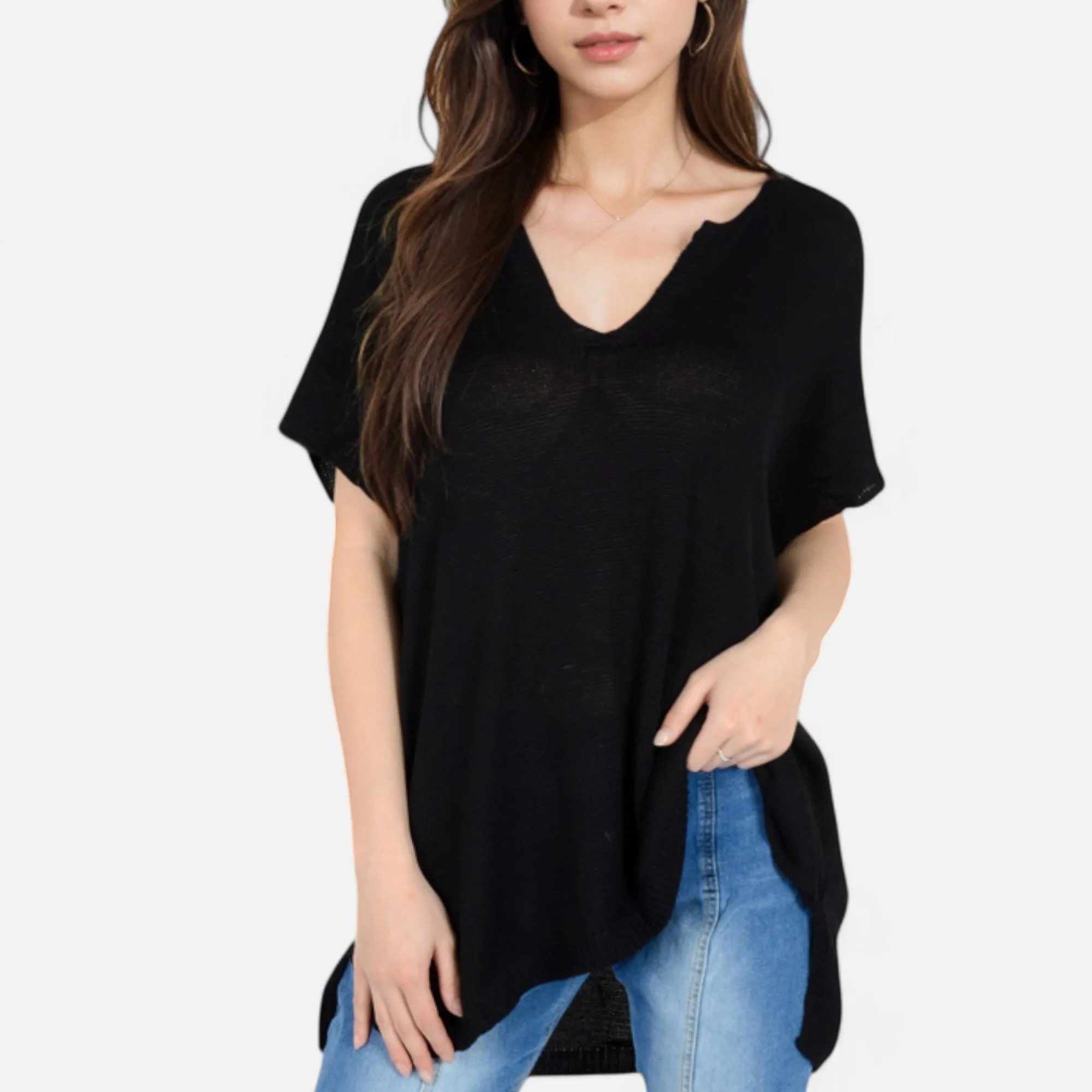 Anna-Kaci Women's V-Neck Knit Top with Short Sleeves and Relaxed Fit sold by Anna-Kaci