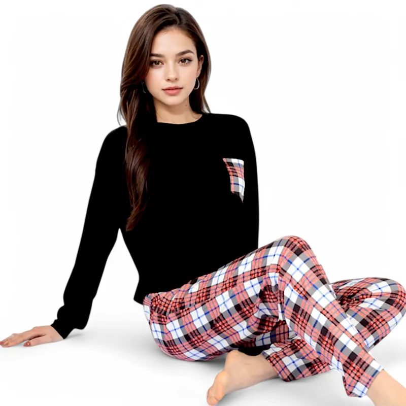 Anna-Kaci Women's Plaid Pajama Set with Long Sleeve Pocket Top and Relaxed Fit Elastic Waist Pants- Black,Small sold by Anna-Kaci