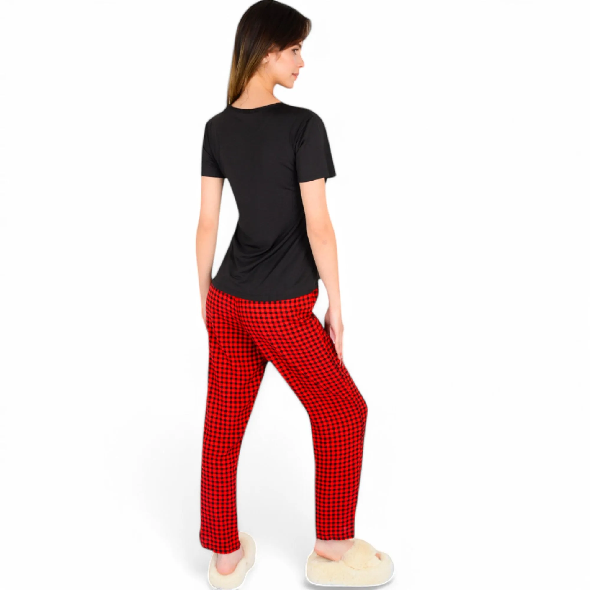 Anna-Kaci Women's Holiday Plaid Pajama Set with Short Sleeve Tie-Front Top and Elastic Waist Pants- Red,Small sold by Anna-Kaci product image thumbnail 5