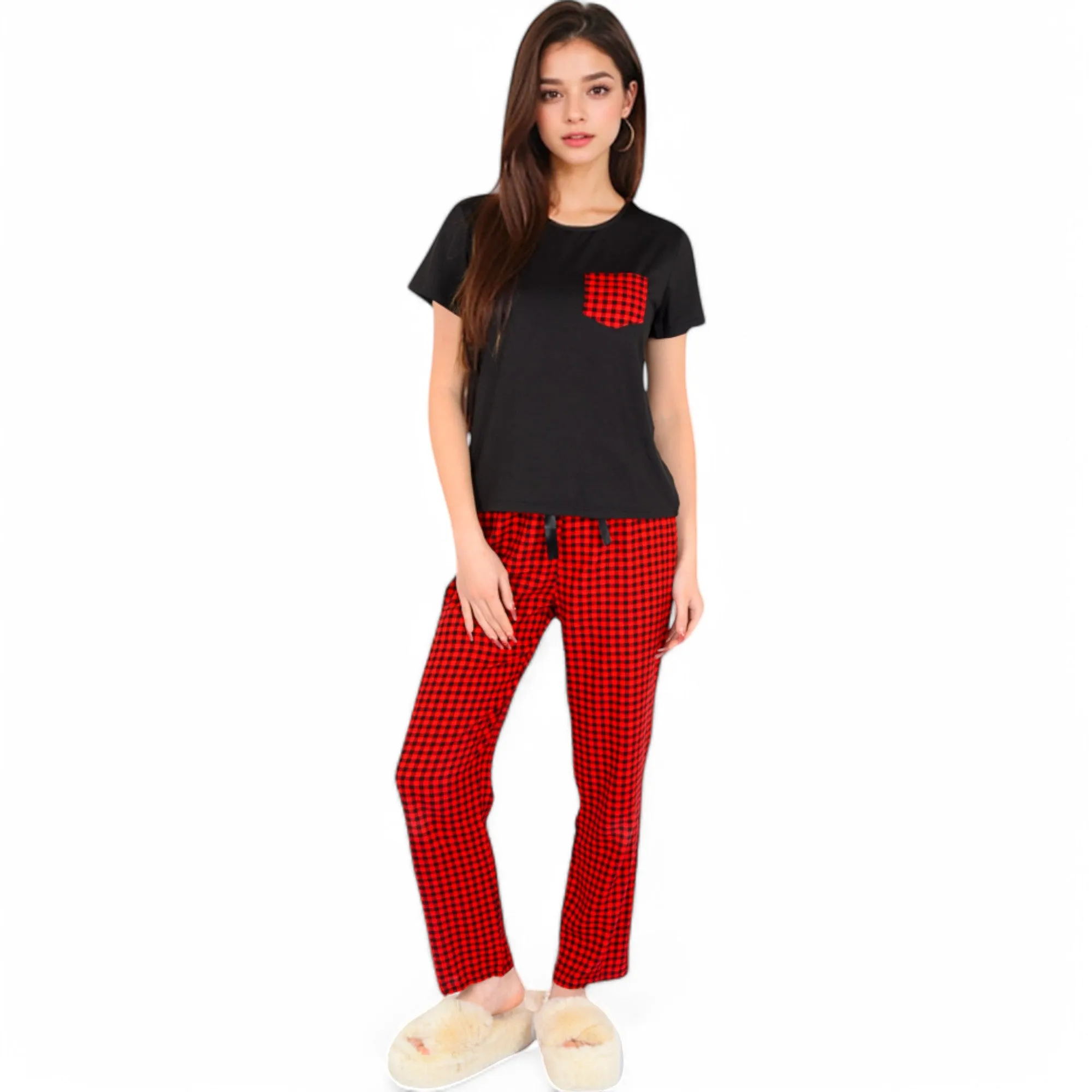 Anna-Kaci Women's Holiday Plaid Pajama Set with Short Sleeve Tie-Front Top and Elastic Waist Pants- Red,Small sold by Anna-Kaci product image thumbnail 2
