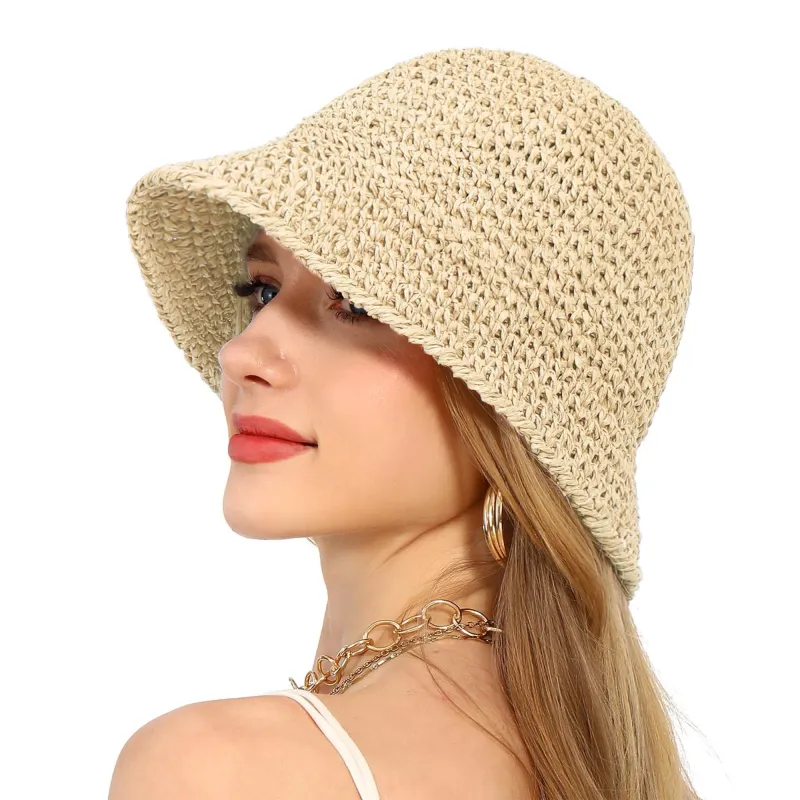 Anna-Kaci Crochet Raffia Bucket Hat Lightweight Foldable Wide Brim Sun Hat for Stylish Summer Protection sold by Anna-Kaci