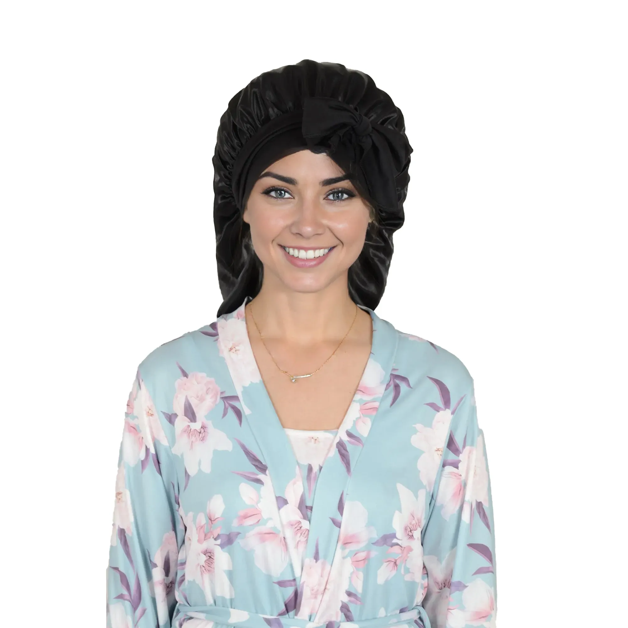Anna-Kaci Satin Long Bonnet Sleep Cap with Stretch Turban Band for Hair Protection and Moisture Retention sold by Anna-Kaci product image thumbnail 4