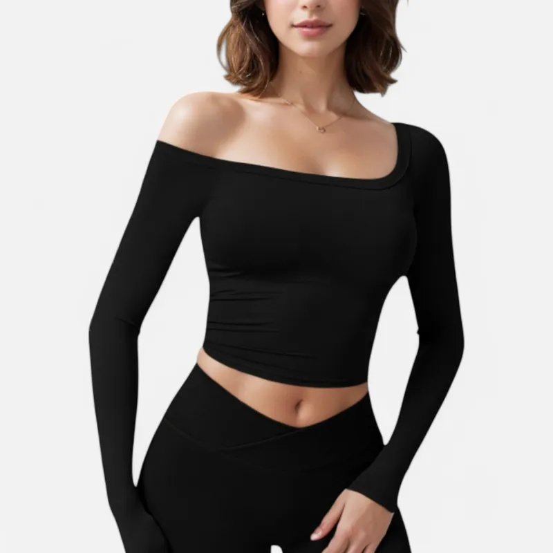 Anna-Kaci Women's One Shoulder Long Sleeve Crop Top with Thumb Holes sold by Anna-Kaci