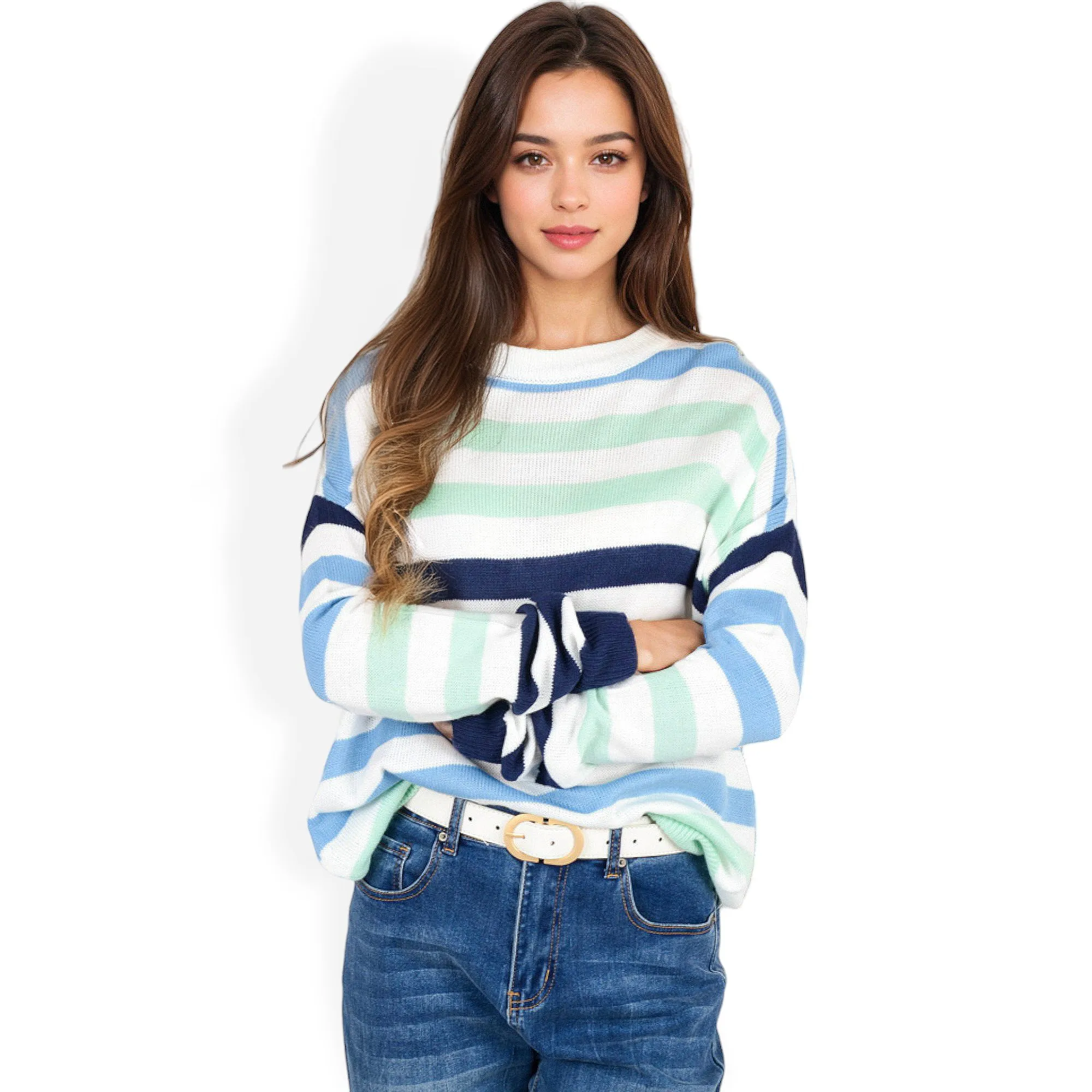 Anna-Kaci Women's Striped Knit Sweater with Long Sleeves and Relaxed Fit sold by Anna-Kaci