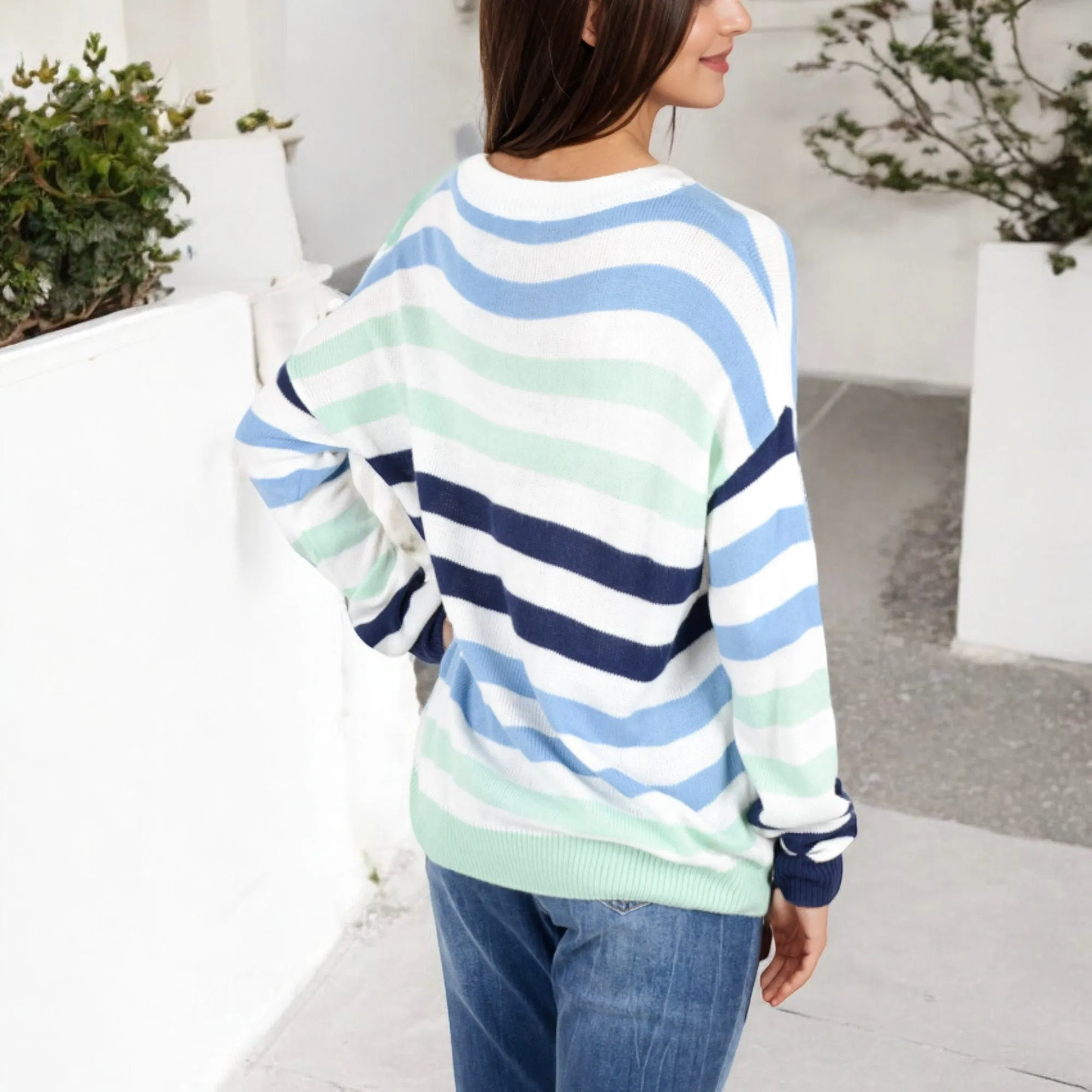 Anna-Kaci Women's Striped Knit Sweater with Long Sleeves and Relaxed Fit sold by Anna-Kaci product image thumbnail 5