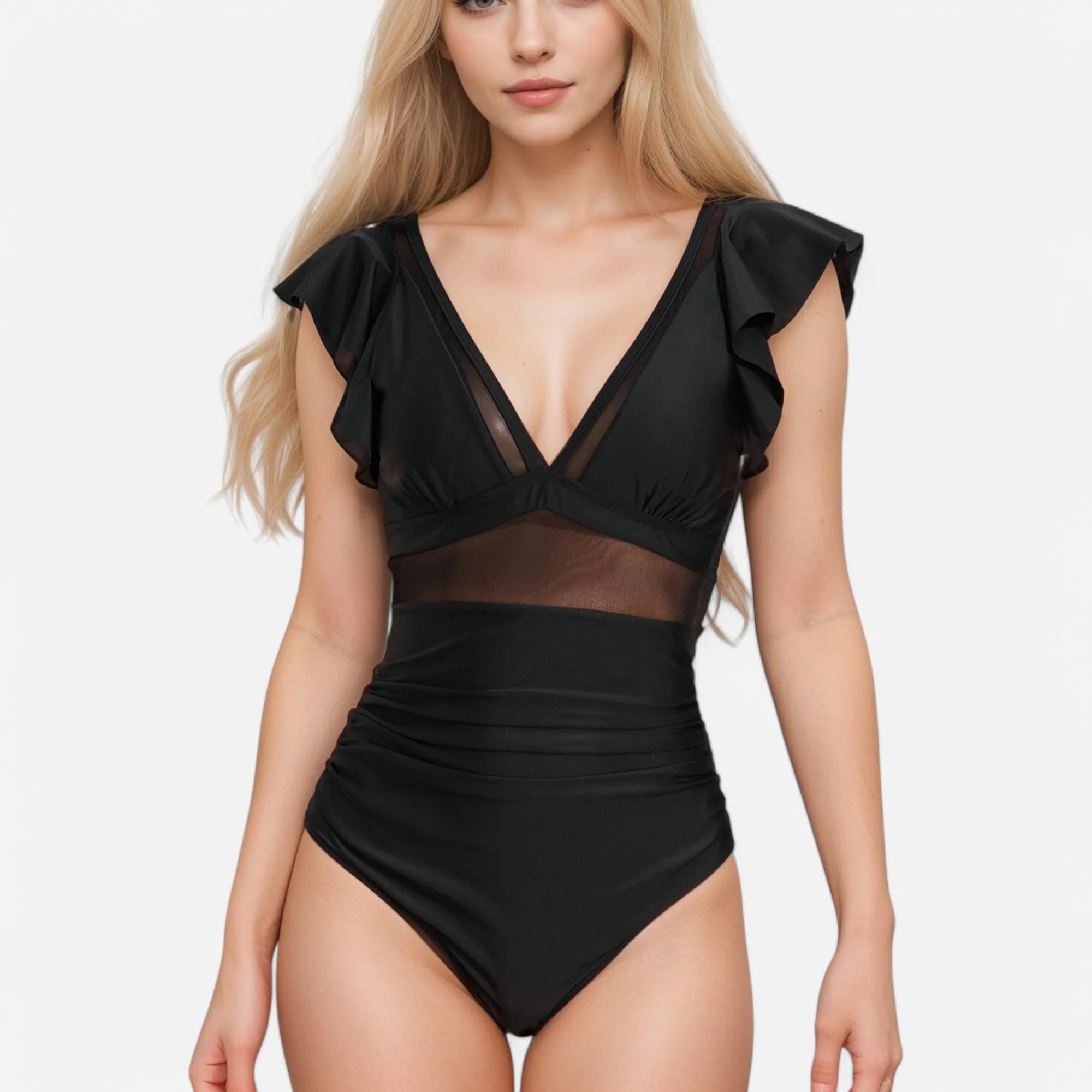 Anna-Kaci Swim Women's One Piece Swimsuit with Mesh Waist Detail and Flutter Shoulder Straps sold by Anna-Kaci