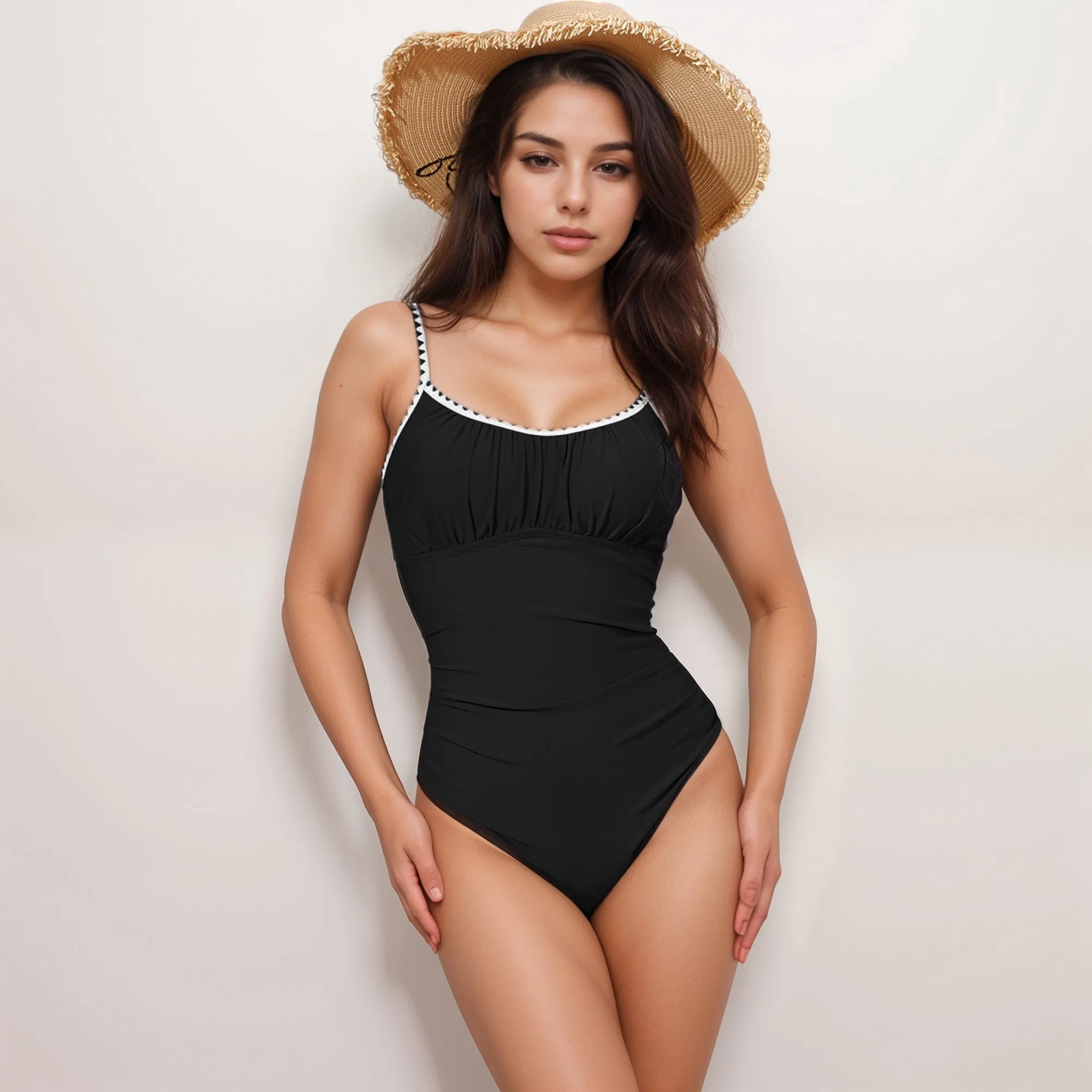Anna-Kaci Swim Women's One Piece Swimsuit with Scallop Trim Straps and Shirred Bust Detail sold by Anna-Kaci product image thumbnail 2