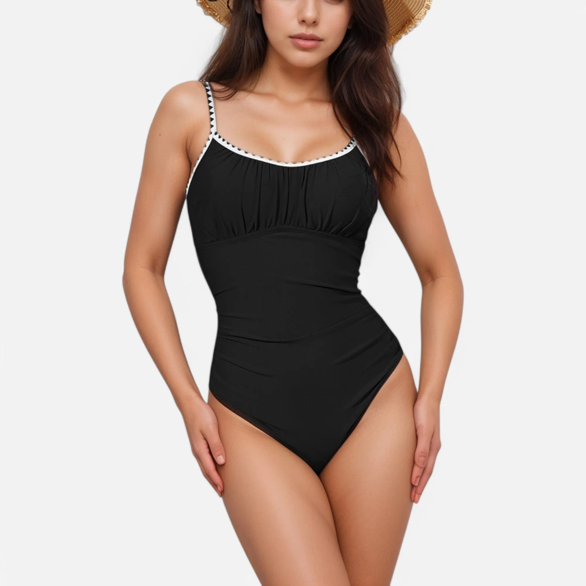 Anna-Kaci Swim Women's One Piece Swimsuit with Scallop Trim Straps and Shirred Bust Detail sold by Anna-Kaci