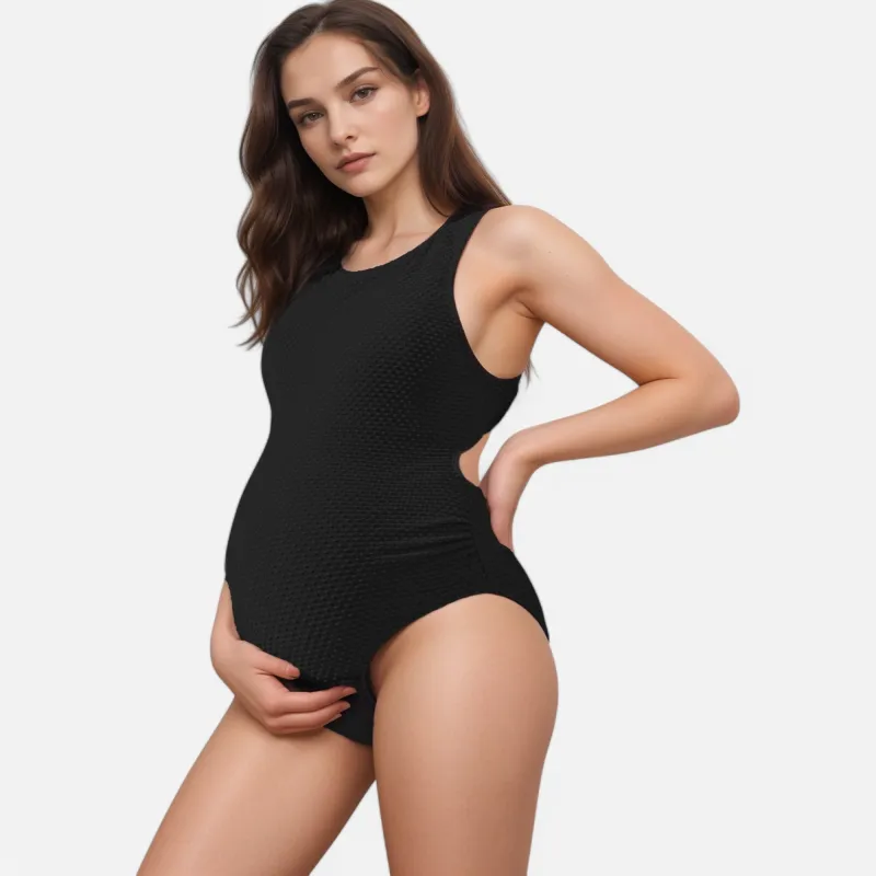 Anna-Kaci Swim Women's Maternity Ribbed One-Piece Swimsuit with Scoop Neck and Side Cutout Detail sold by Anna-Kaci