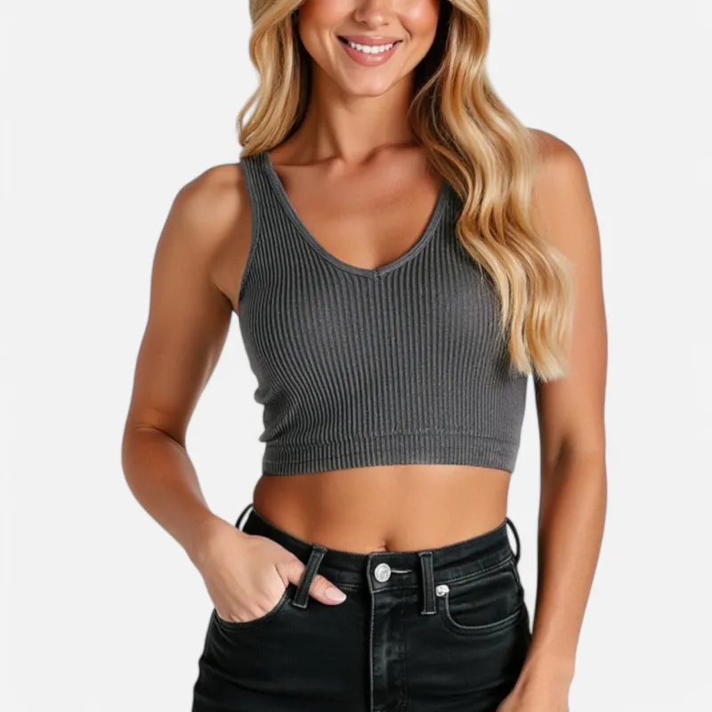 Anna-Kaci Women's Ribbed Seamless Sports Bra with Scoop Neck and Wide Straps made by Anna-Kaci