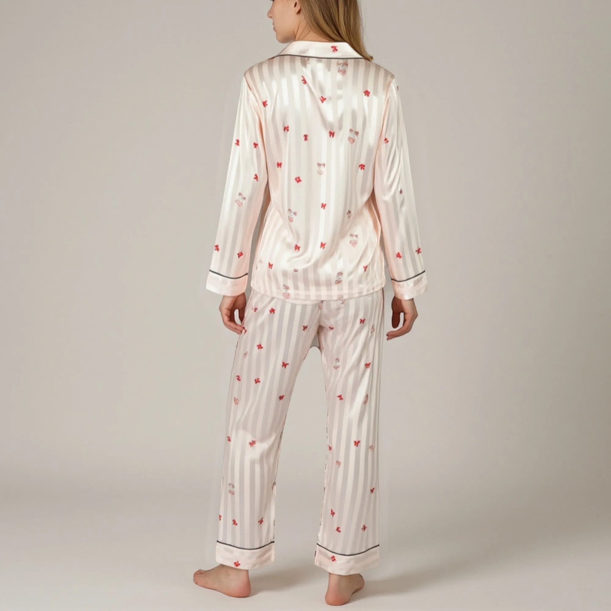 Anna-Kaci Lounge Women's Satin Pajama Set with Striped Print Contrast Trim and Long Sleeve Button-Up Top sold by Anna-Kaci product image thumbnail 5