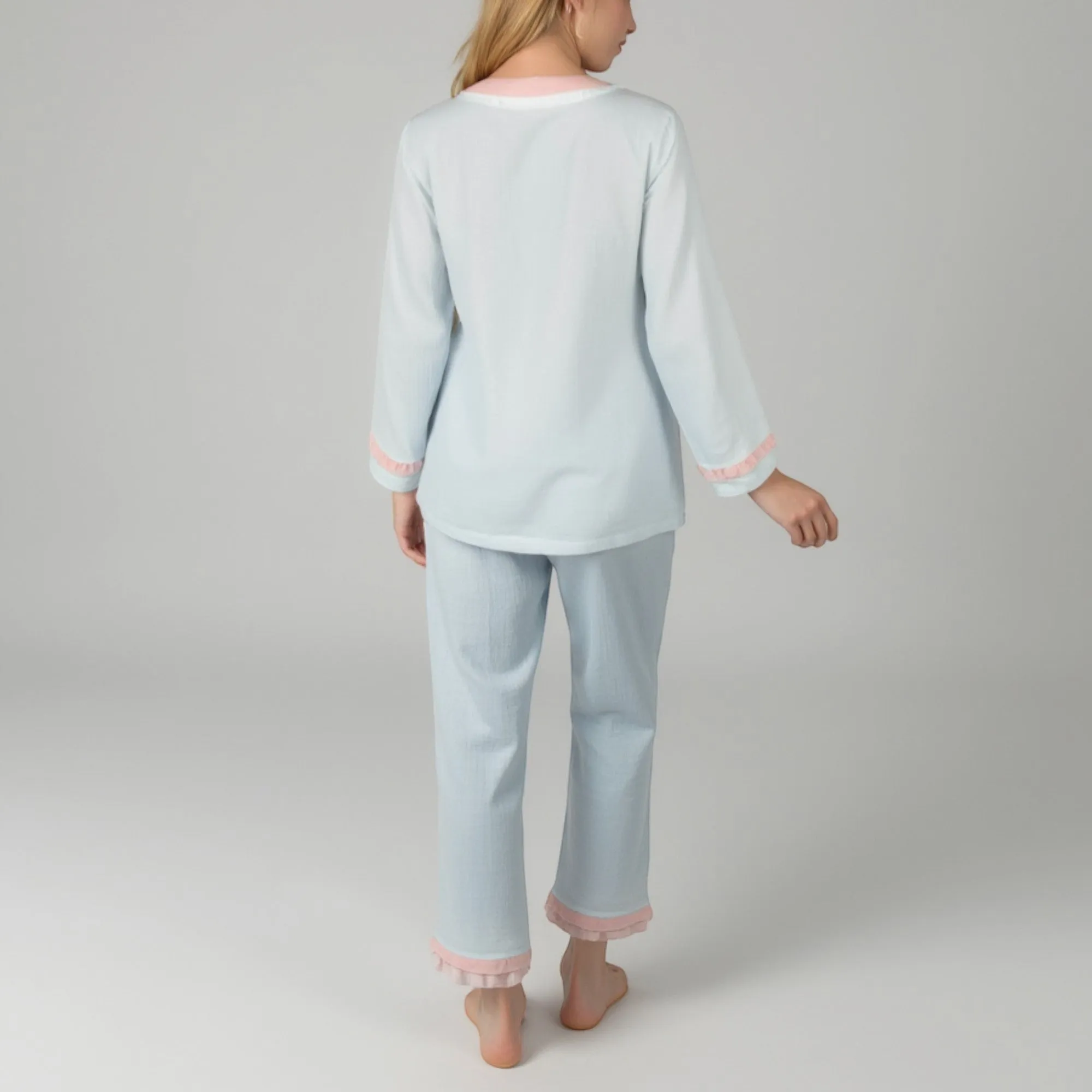 Anna-Kaci Lounge Women's Long Sleeve Button Up Pajama Set with Ruffle Trim and Front Patch Pockets sold by Anna-Kaci product image thumbnail 5