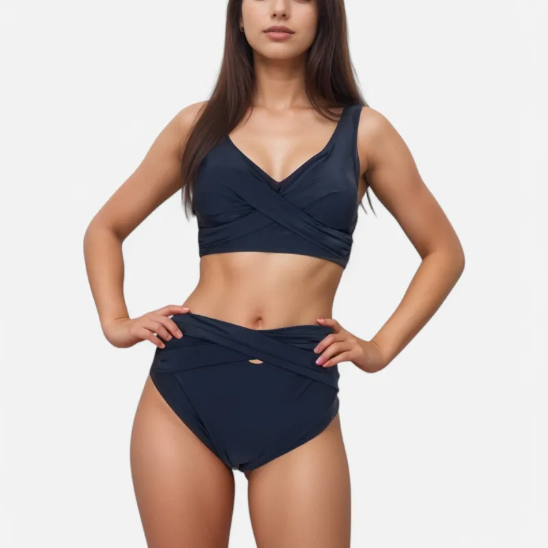 Anna-Kaci Swim Women's Crossover Bikini Set with Wide Strap Top and High Waist Twist Front Bottoms sold by Anna-Kaci