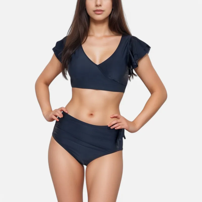 Anna-Kaci Swim Women's Two Piece Bikini Set with Flutter Sleeve Top and High Waist Ruched Bottoms sold by Anna-Kaci