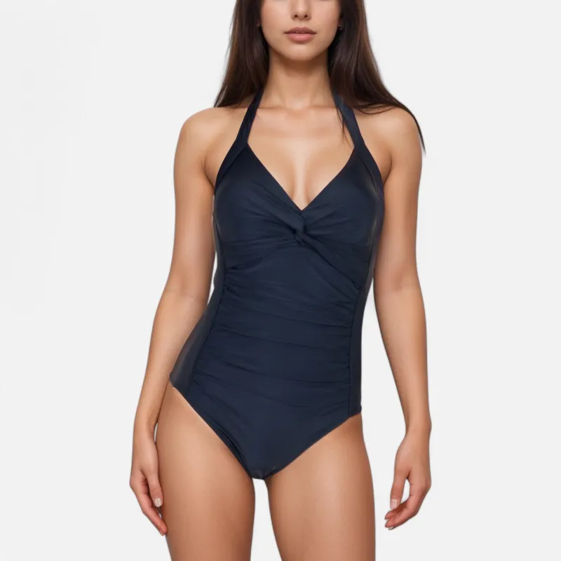 Anna-Kaci Swim Women's Twist Front One Piece Swimsuit with Halter Neckline and Ruched Tummy Control Detail made by Anna-Kaci