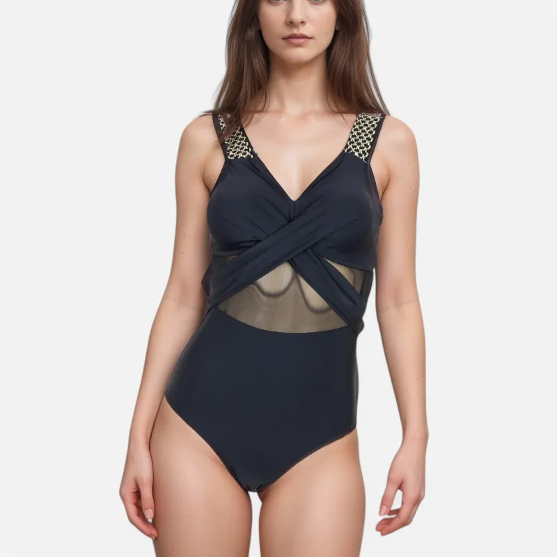 Anna-Kaci Swim Women's One Piece Swimsuit with Mesh Midsection Crisscross Front and Braided Detail Straps sold by Anna-Kaci