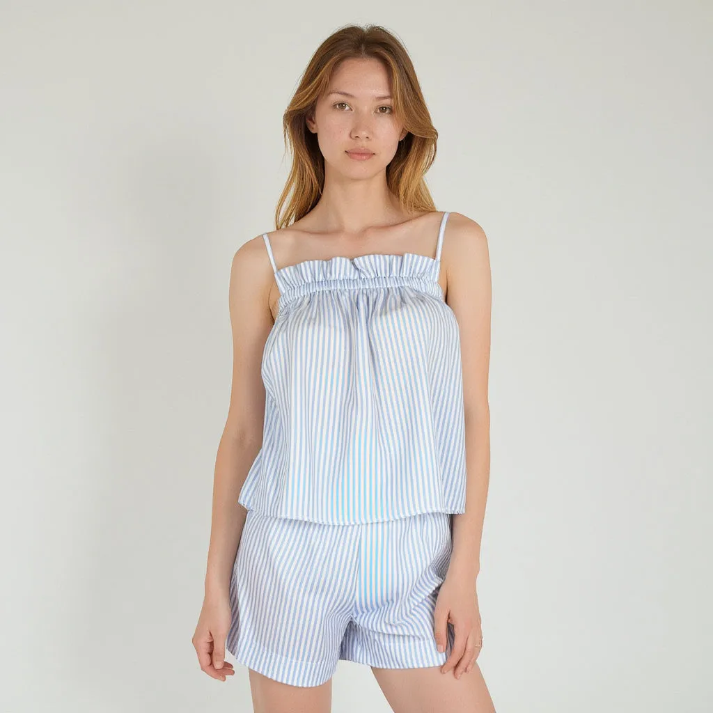 Anna-Kaci Lounge Women's Striped Pajama Set with Ruffle Trim Cami Top and Relaxed Fit Shorts sold by Anna-Kaci product image thumbnail 2