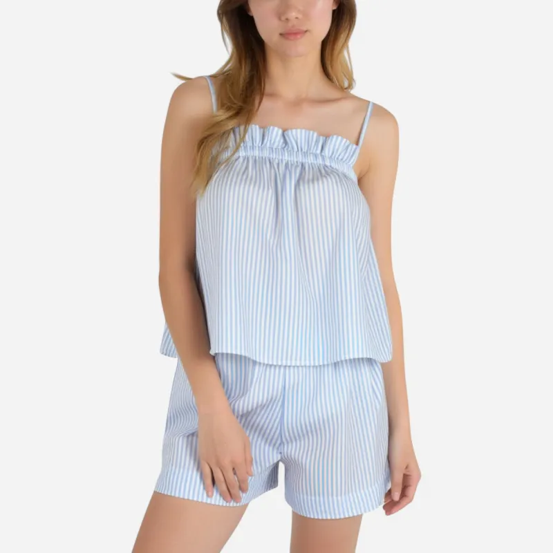 Anna-Kaci Lounge Women's Striped Pajama Set with Ruffle Trim Cami Top and Relaxed Fit Shorts sold by Anna-Kaci