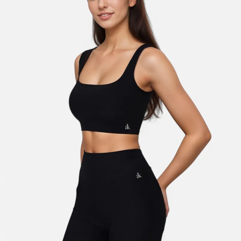 Anna-Kaci Active Women's Ribbed Seamless Scoop Neck Crop Top with Wide Straps and Subtle Contour Stitching sold by Anna-Kaci