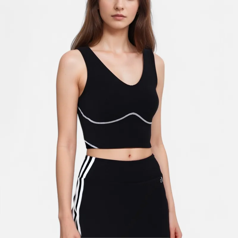 Anna-Kaci Active Women's Seamless V-Neck Crop Top with Contour Stitching and Contrast Piping Detail sold by Anna-Kaci
