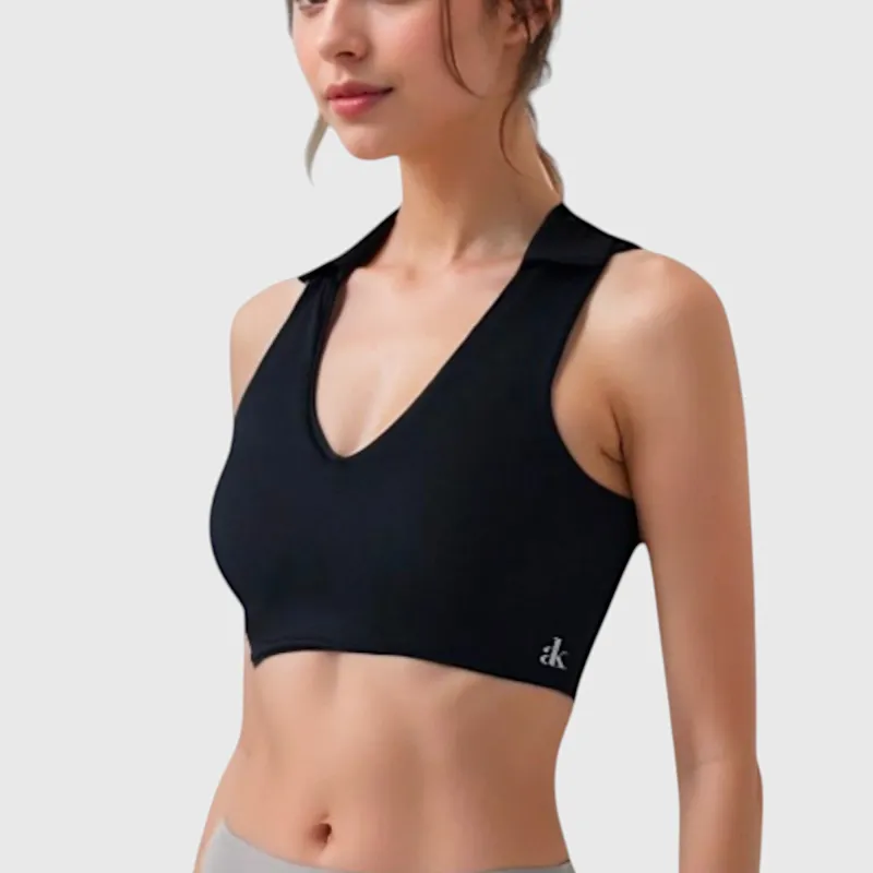 Anna-Kaci Active Women's Collared V-Neck Athletic Crop Top sold by Anna-Kaci