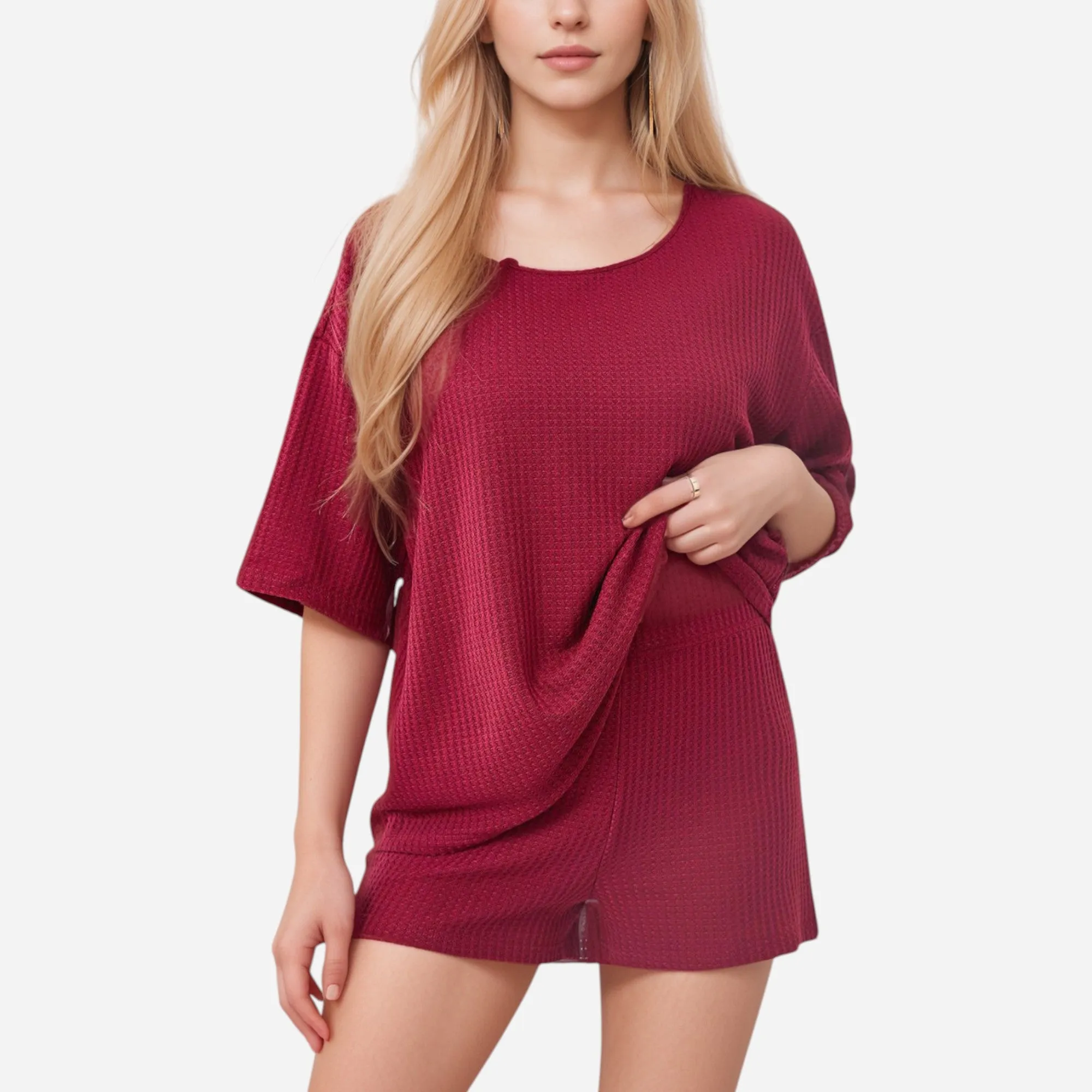 Anna-Kaci Lounge Women's Waffle Knit Short Sleeve Lounge Top and Shorts Set with Relaxed Fit sold by Anna-Kaci
