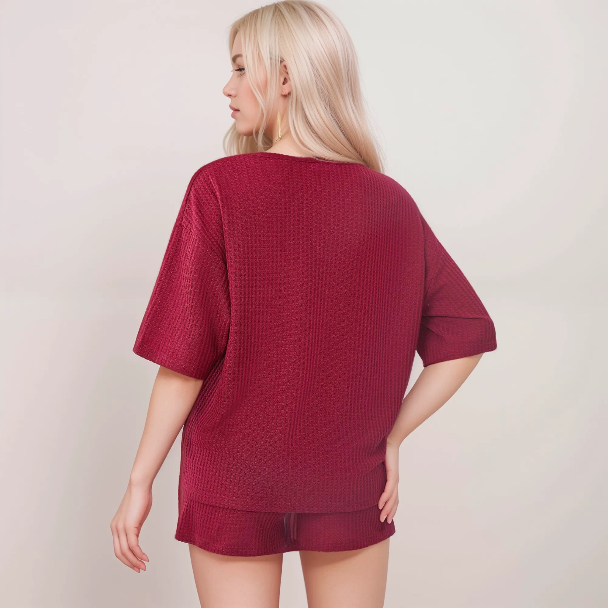 Anna-Kaci Lounge Women's Waffle Knit Short Sleeve Lounge Top and Shorts Set with Relaxed Fit sold by Anna-Kaci product image thumbnail 3