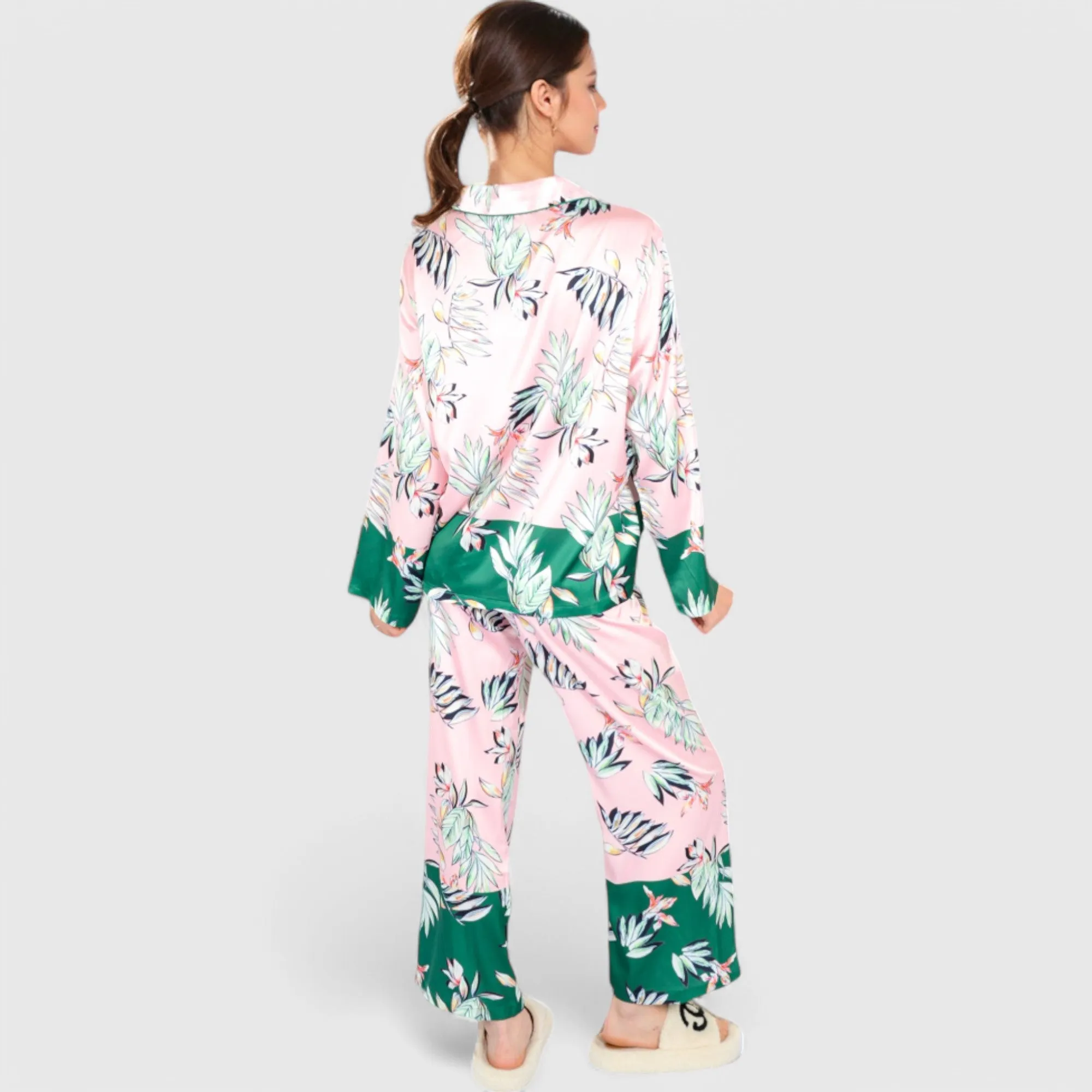 Anna-Kaci Lounge Women's Floral Satin Pajama Set with Button-Up Long Sleeve Top and Matching Pants sold by Anna-Kaci product image thumbnail 5